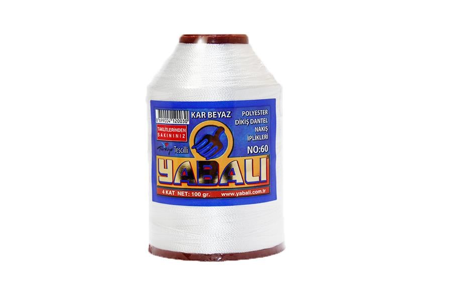 Yabalı Polyester Dikiş Dantel Nakış İpliği Kar Beyaz No: 60