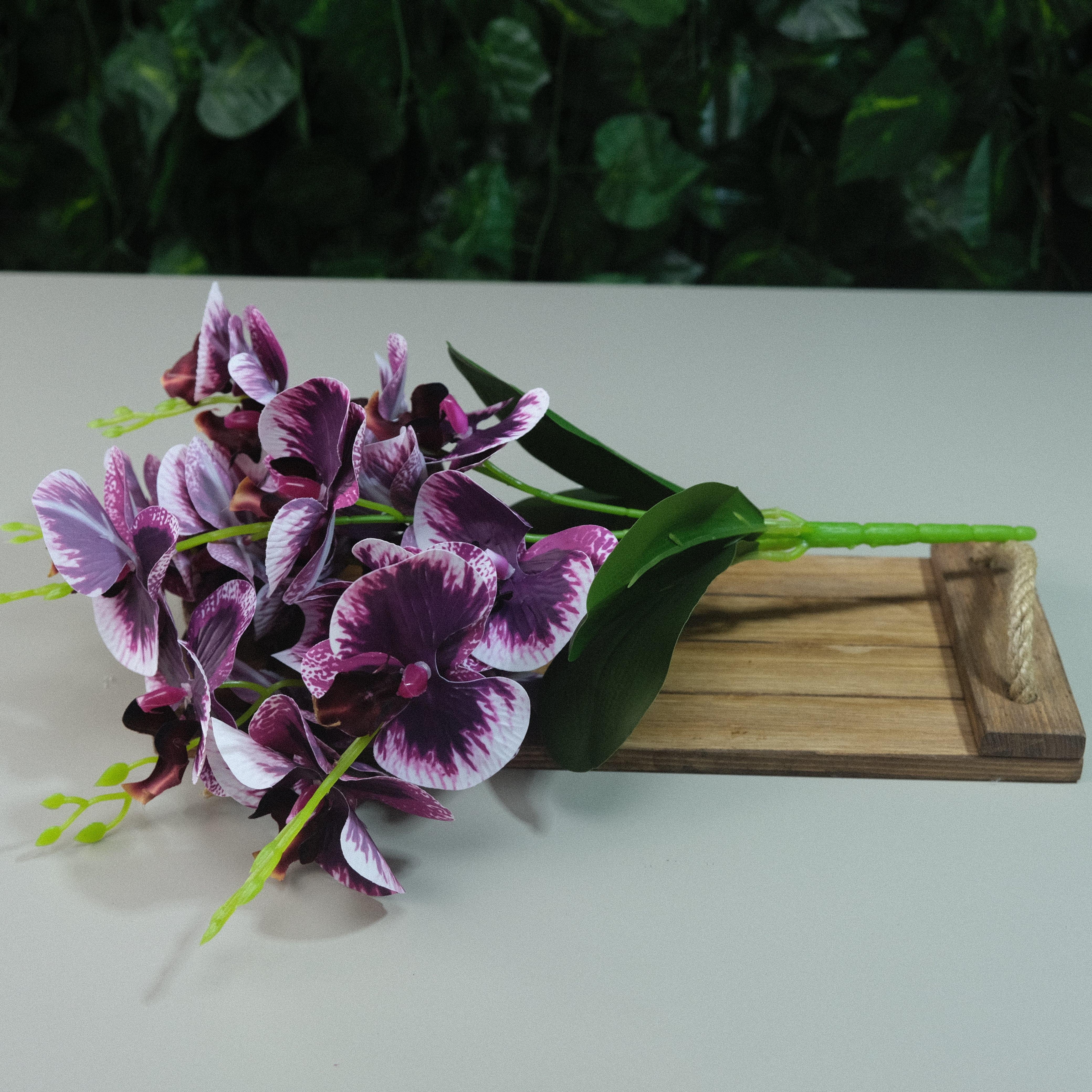 Yapay Islak Orkide 5 Dal Gerçek Dokulu Orkide 44 cm Mor