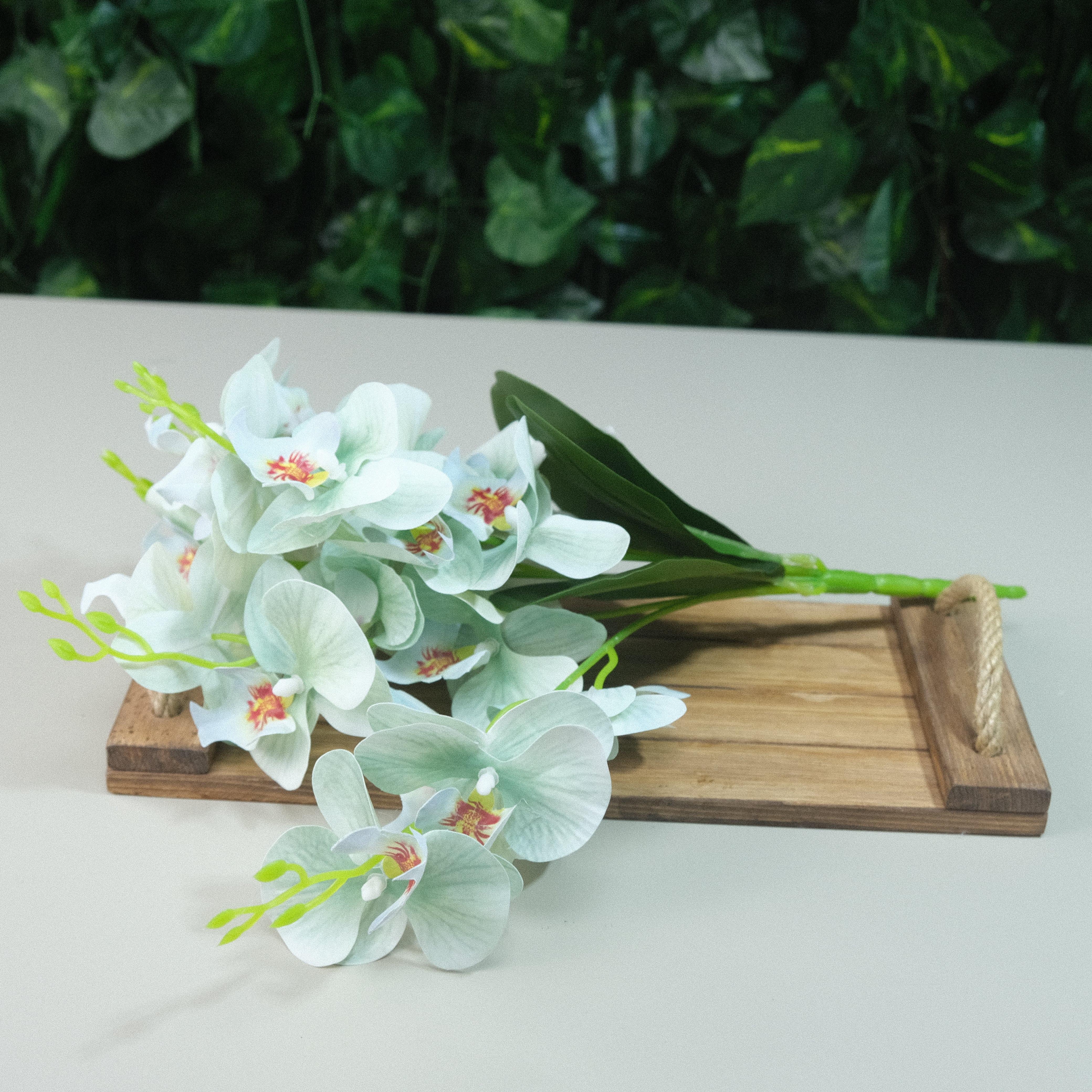 Yapay Islak Orkide 5 Dal Gerçek Dokulu Orkide 44 cm Su Yeşili