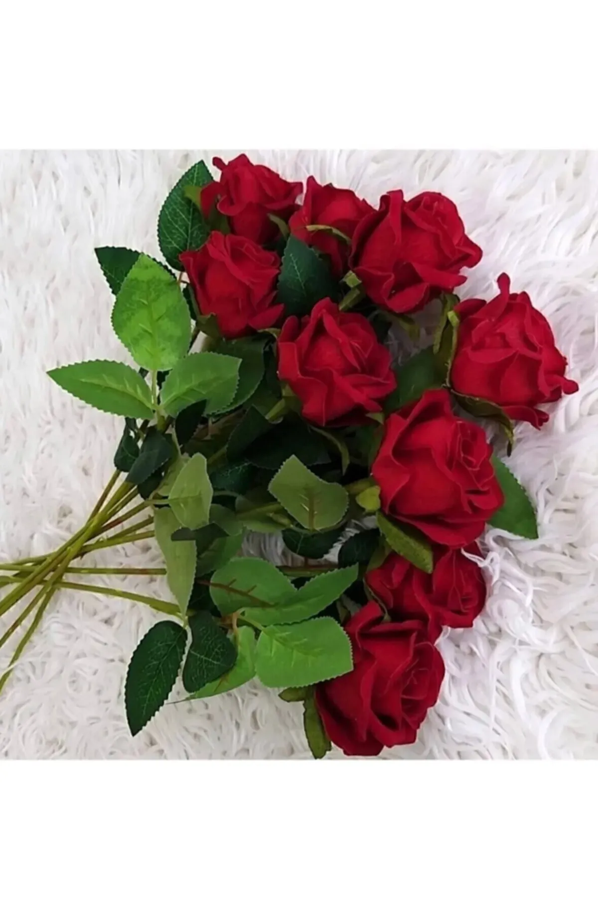 Yapay Kadife Gül 10 Adet Kırmızı 50 cm Gerçek Görünümlü Gül