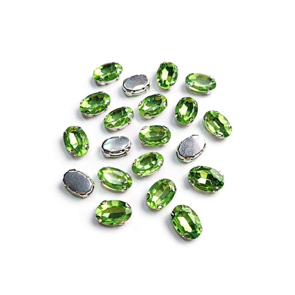 Yeşil Renk Oval Dikme Taş 10 × 14 mm – 100 Adet
