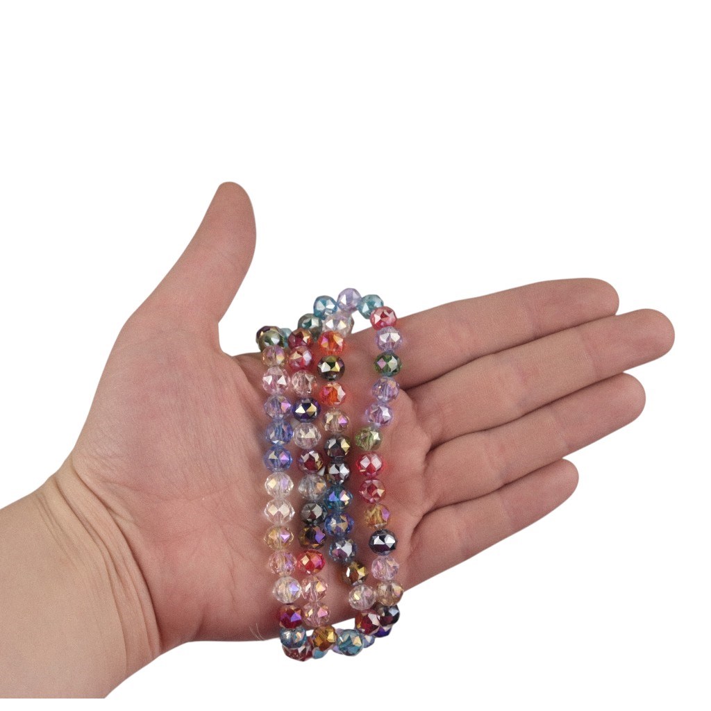 Yuvarlak Kesim Karışık Renkli  Şefaff 8 mm Kristal Boncuk 