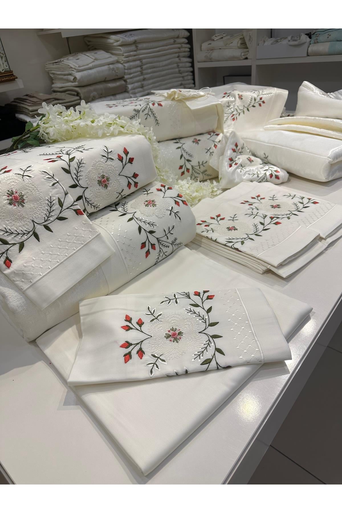 El Işi Iğne Oyalı , Rokokolu Brezilya Nakışlı Pike Ve Nevresim Set 7 Parça