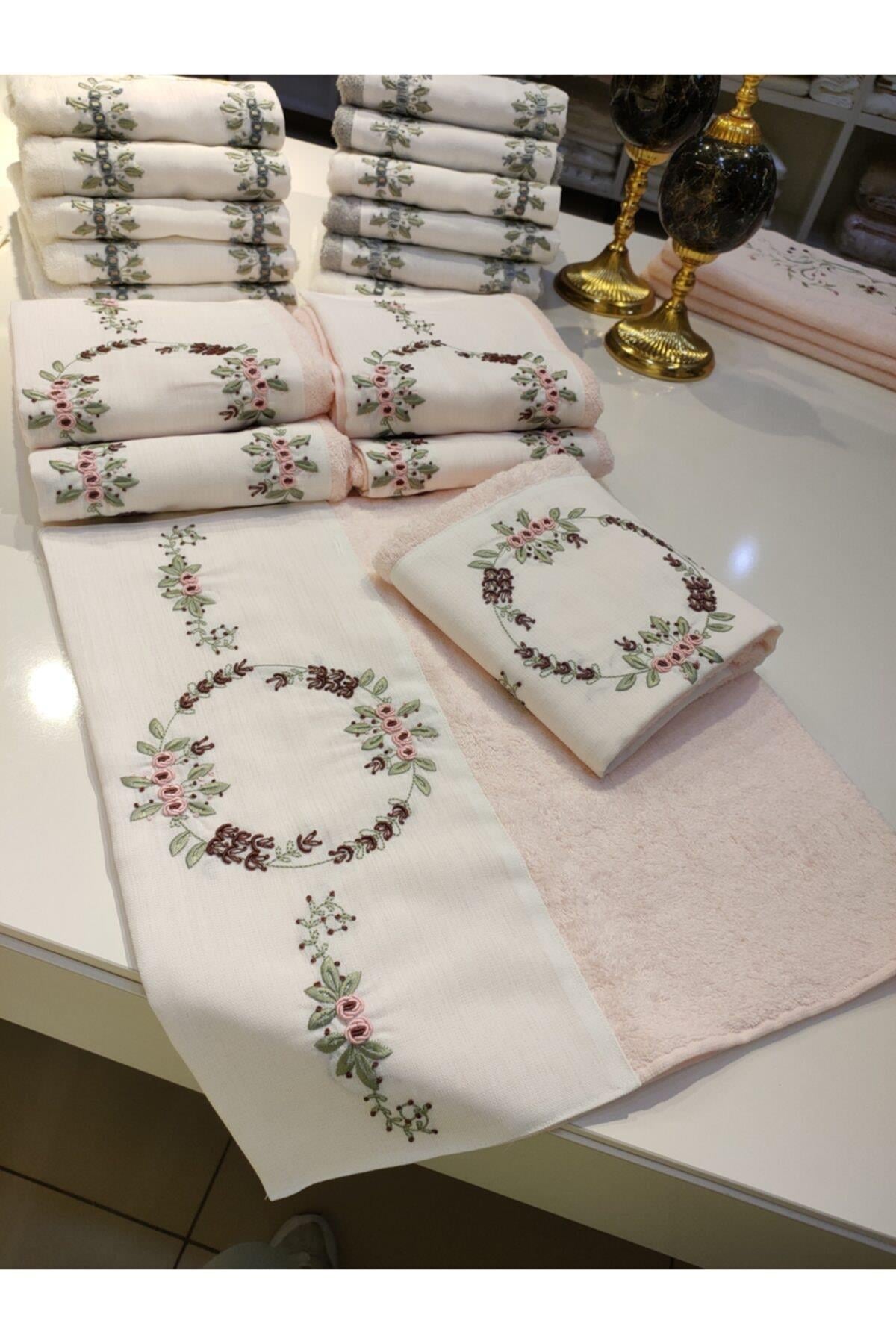El Işi Rokokolu Ve Nakış Işlemeli Çeyizlik Bambu Havlu