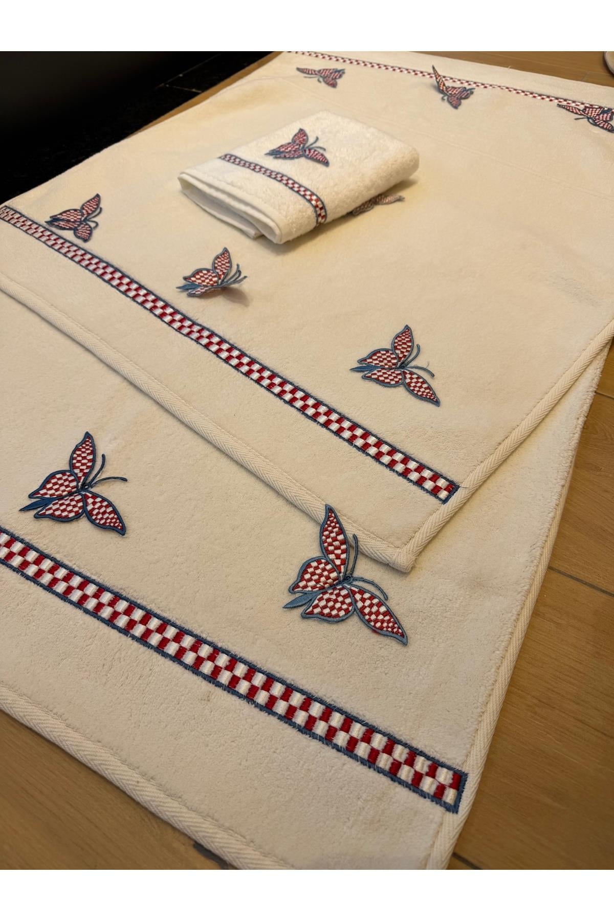 Pamuklu Nakiş işlemli mackenzıe modeli üç boyutlu paspas seti 3 parça