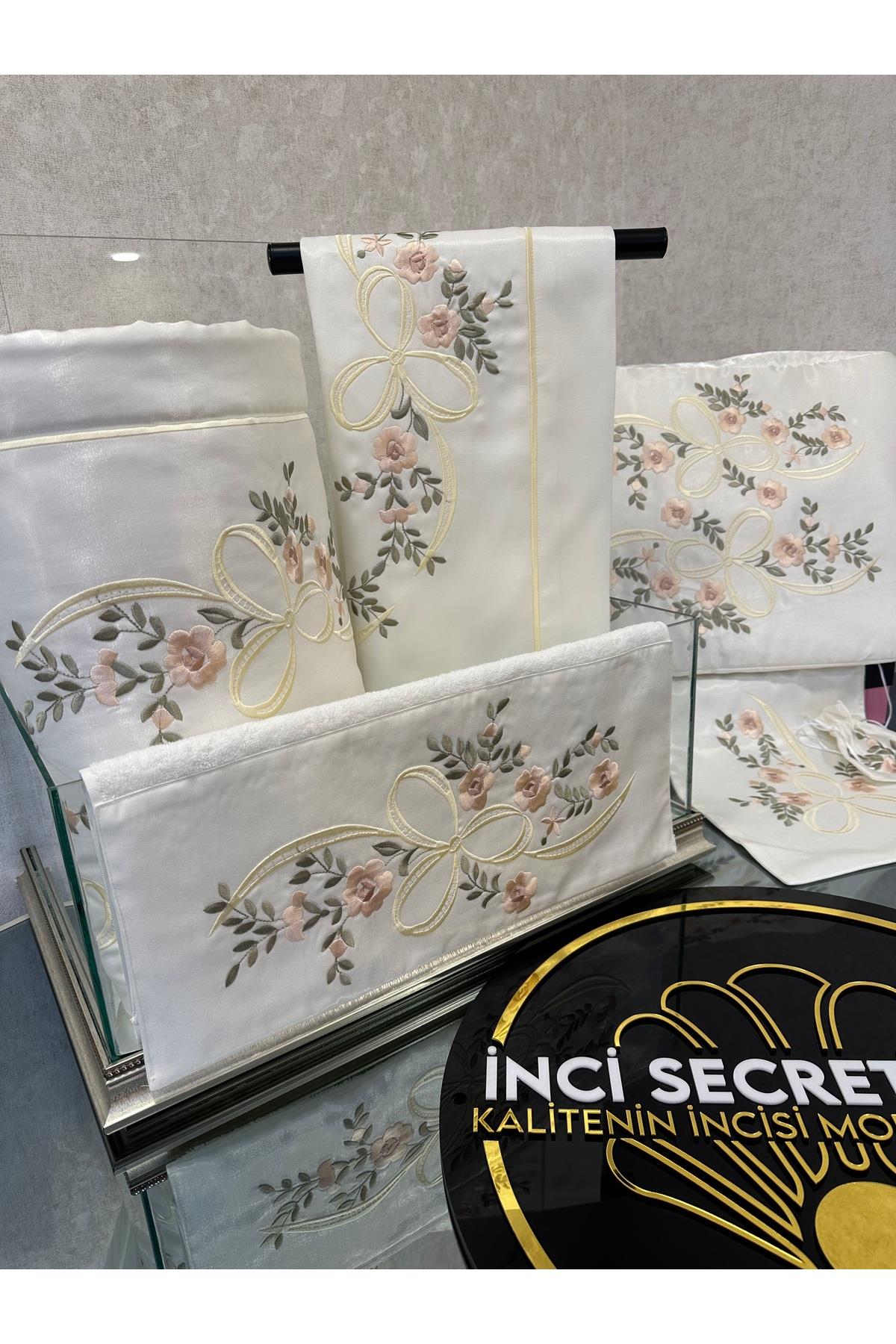Seccade seti 6 Parça Nakışlı Nişan Bohça Seti - Lüks Seccade Takımı (Kalın Elyaflı)