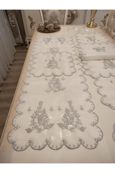 Gümüş Işlemeli Özel Ödemiş Ipek 5 Parça Salon Set
