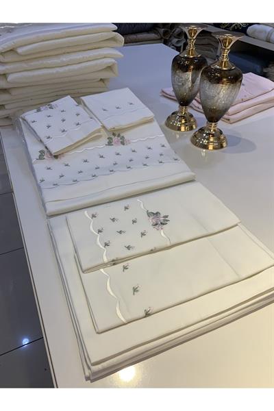 Nevresim Takımı, Çift Kişilik Nakış Işlemeli Pamuk Saten 6 Paçadan Oluşmaktadır.( Duvet Cover ).