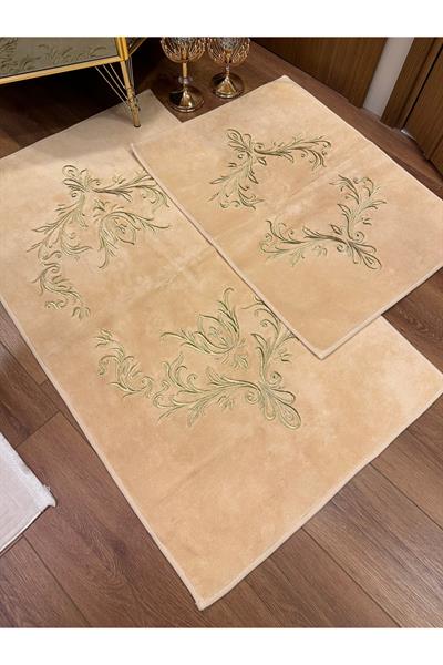 PASPAS SETİ GOLD İŞLEMELİ MARAŞ İŞİ NAKIŞLI PAMUKLU PASPAS SETİ 2 PARÇA KARE 70*120 CM