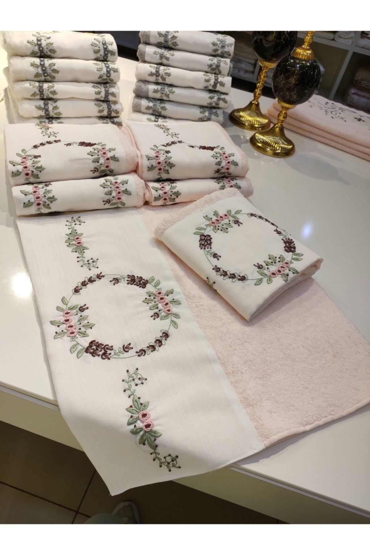 El Işi Rokokolu Ve Nakış Işlemeli Çeyizlik Bambu Havlu
