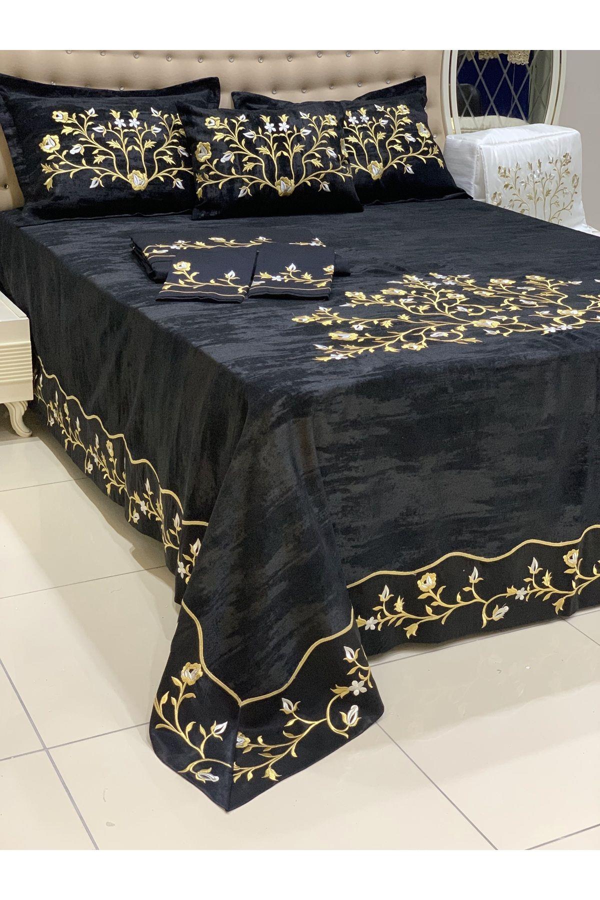 Gold Işlemeli Yatak Örtüsü Ve Nevresim Set 10 Parça
