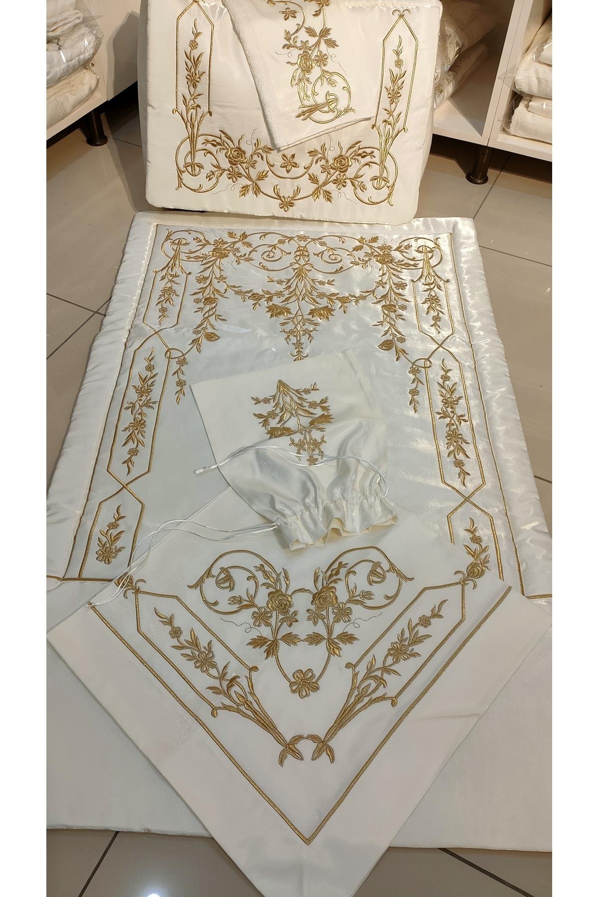 Gold Nakışlı Seccade Seti 6 Parçadan Oluşmaktadır..