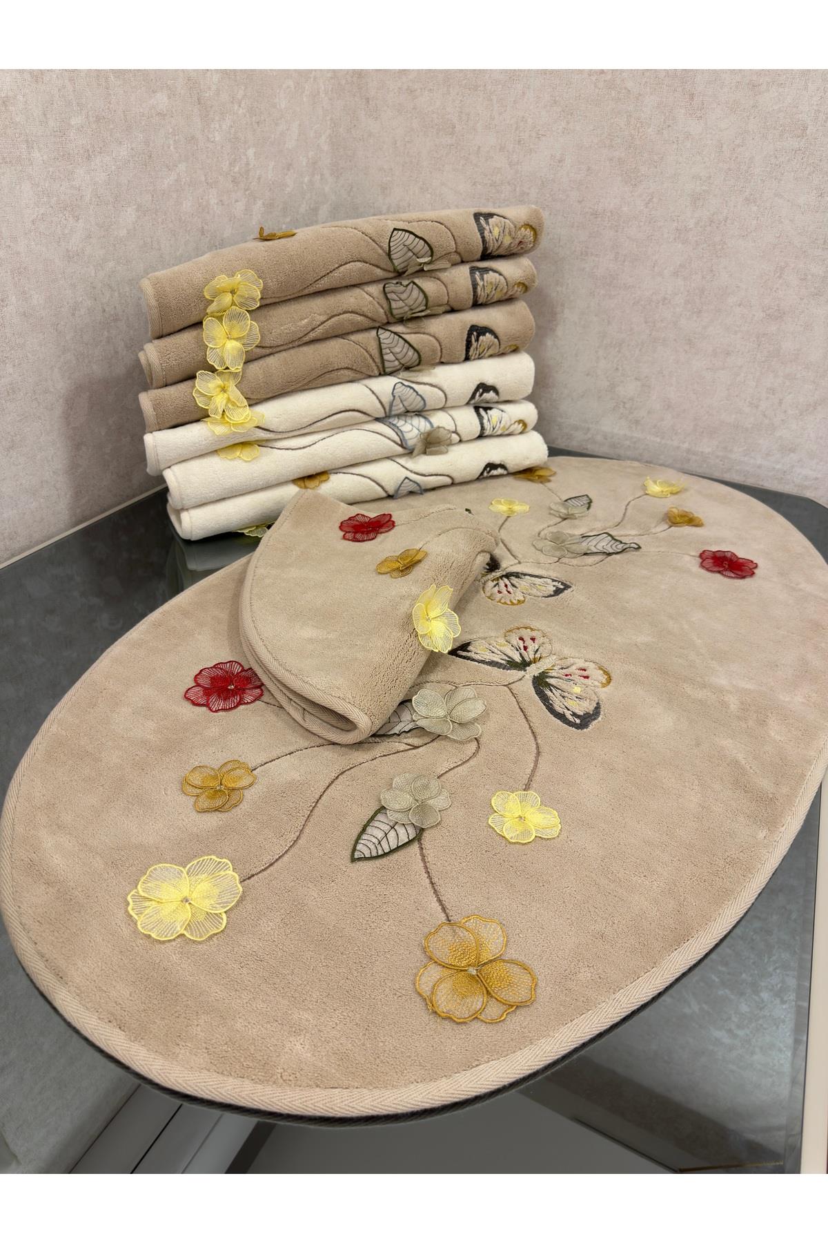 Nakış İşlemeli %100 Pamuk Halı & Paspas Seti – Kaymaz Tabanlı 70*120 OVAL 2 PARÇA