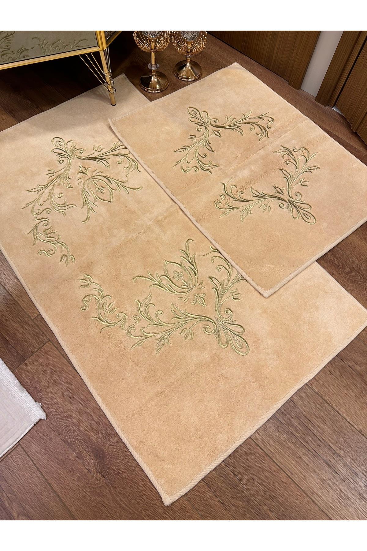 PASPAS SETİ GOLD İŞLEMELİ MARAŞ İŞİ NAKIŞLI PAMUKLU PASPAS SETİ 2 PARÇA KARE 70*120 CM