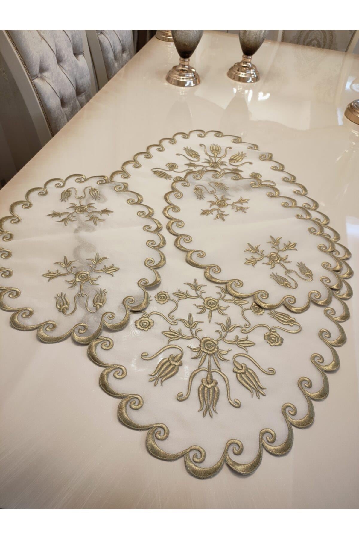 Salon Takımı Gold İşlemeli İpek 5 Parça