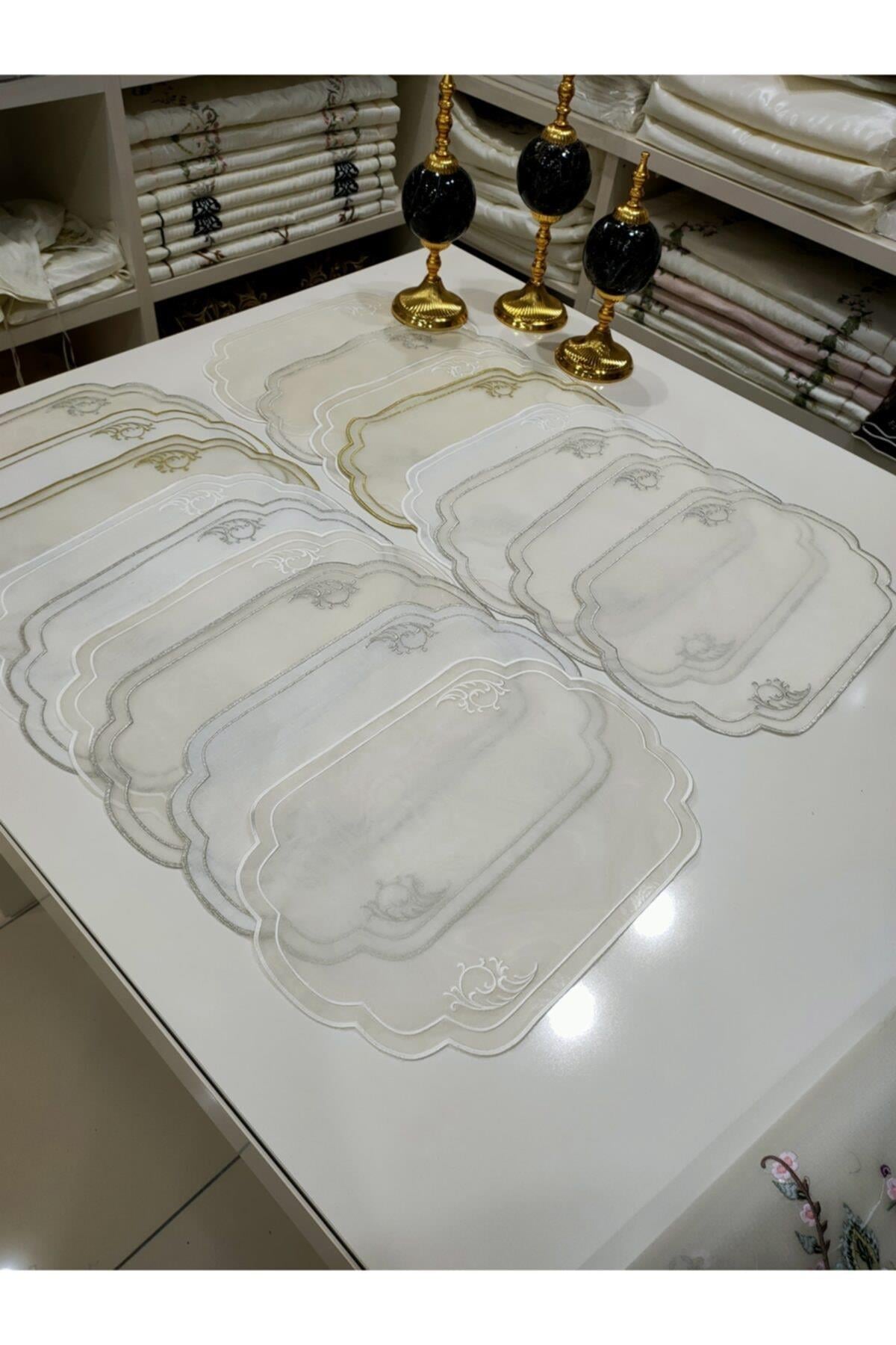 Tepsi Örtüsü, 1 Adet Nakış Işlemeli Ipek Tepsi Örtüsü Gold Gümüş Krem Seçenekleri Mevcut