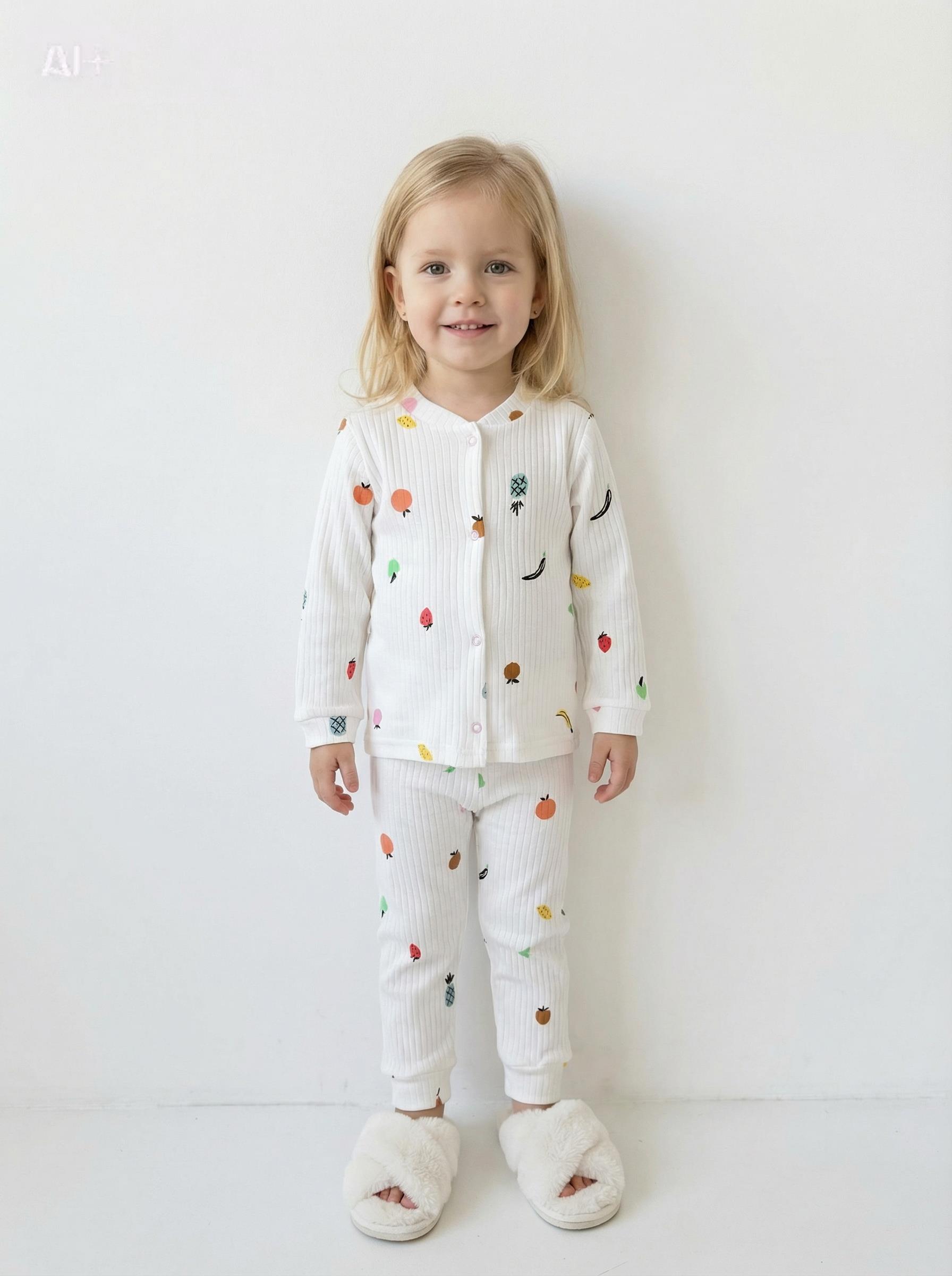  Kız Çocuk Meyve Detay Çıtçıtlı Pijama Takım  (1-6 yaş aralığı)