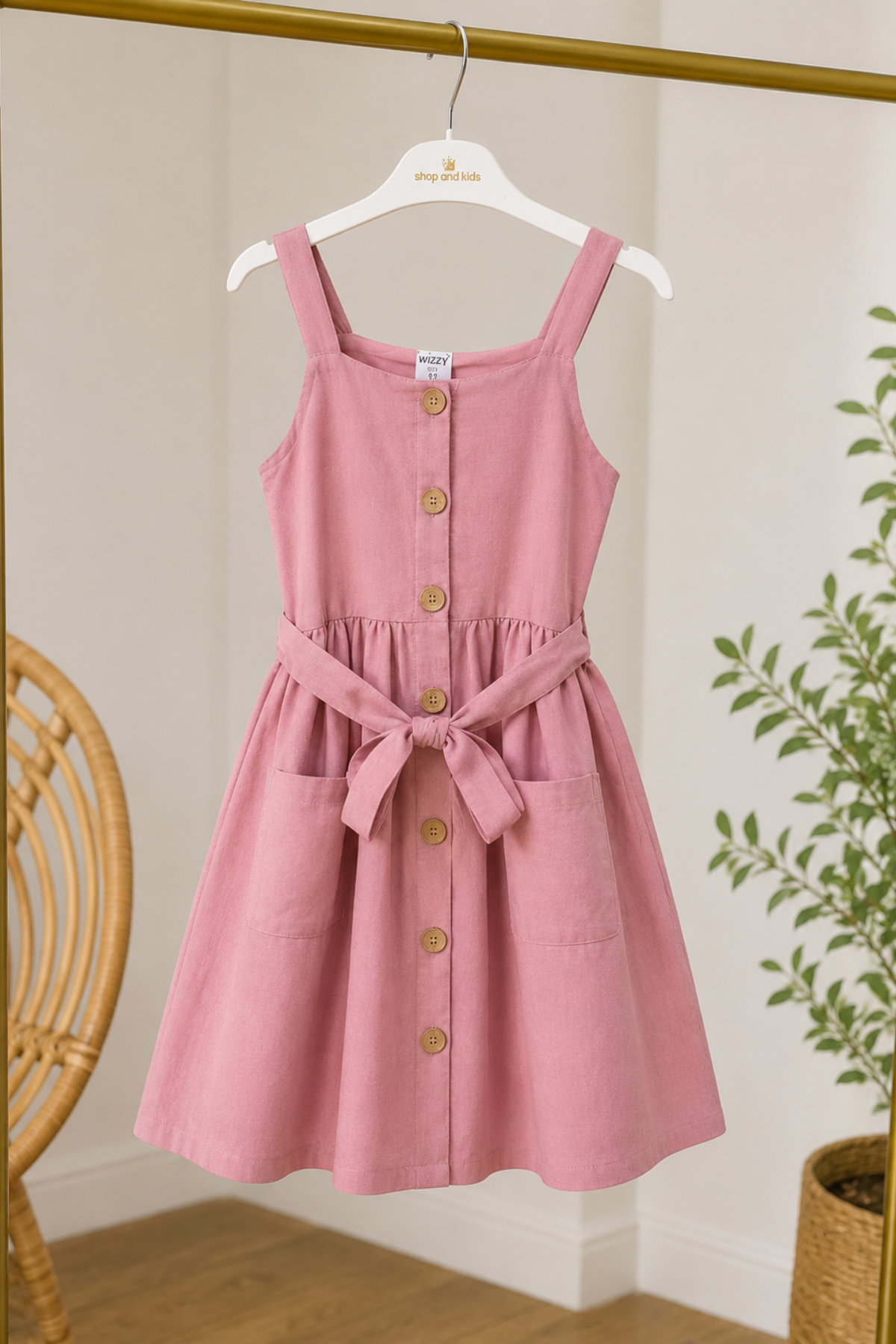 Kuşak Detay Astarlı Elbise- Pembe(6-14 yaş aralığı)