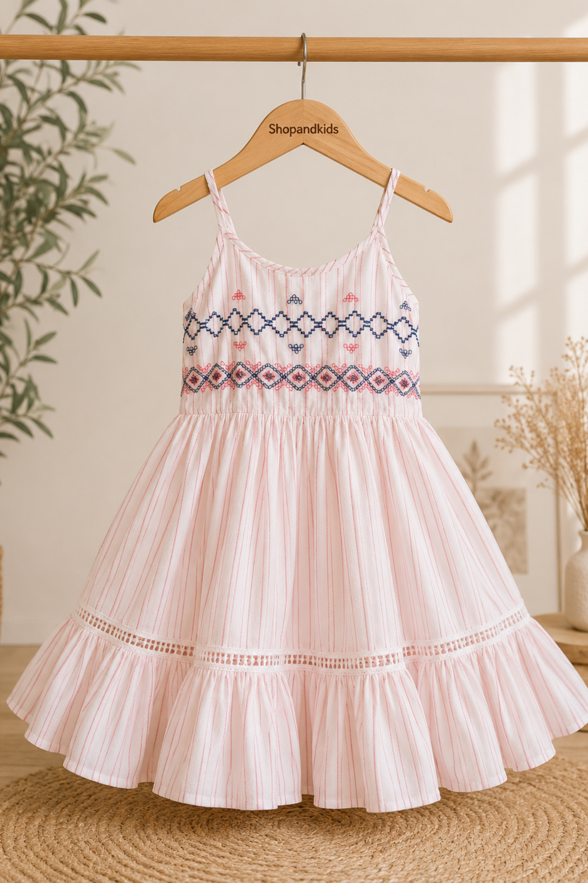 Ayarlanabilen Askı Detay Astarlı Elbise- Pembe  (6-10 yaş aralığı)