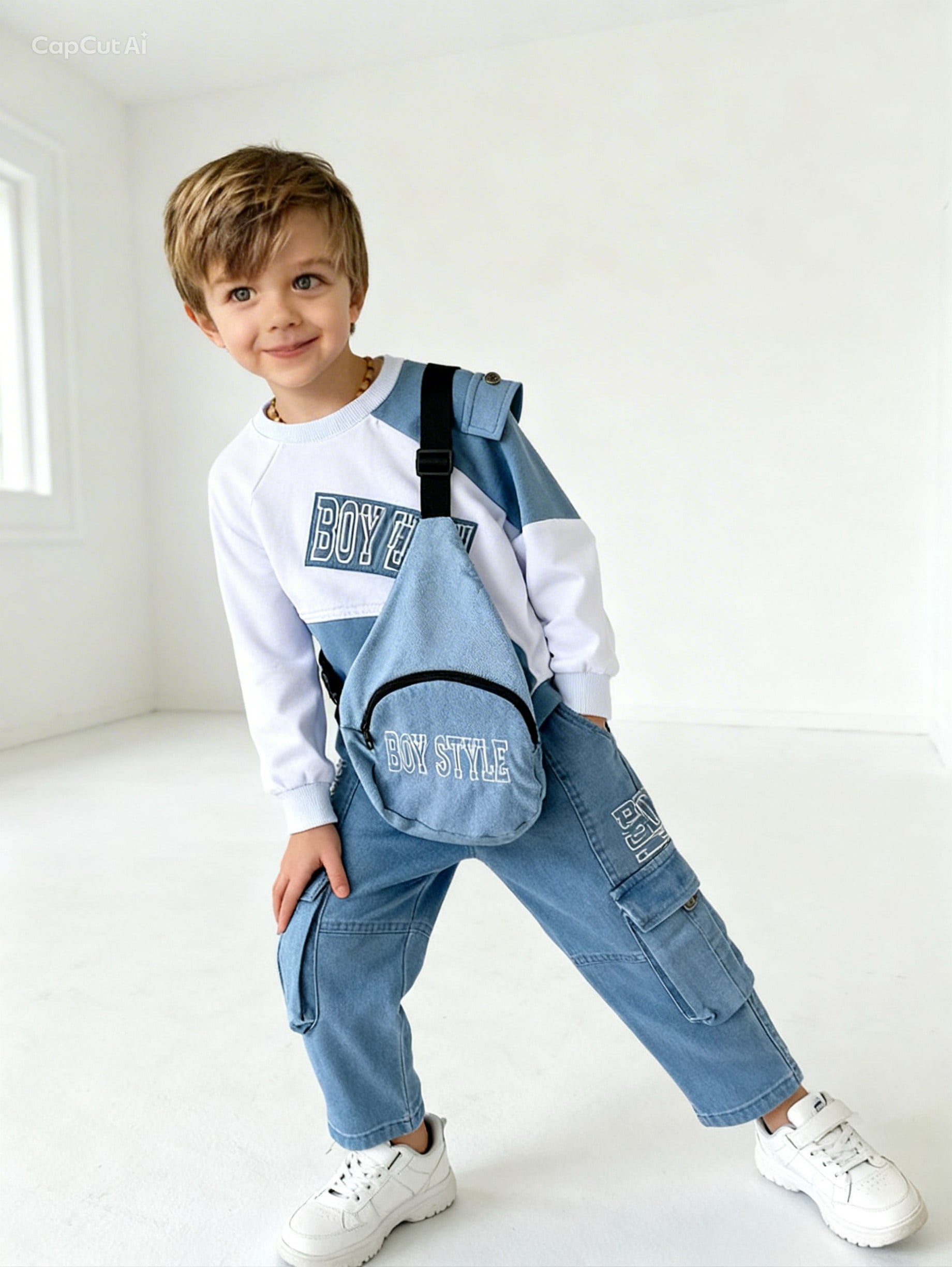 Boy Style Çantalı 3 lü Takım-Beyaz (2-14yaş)