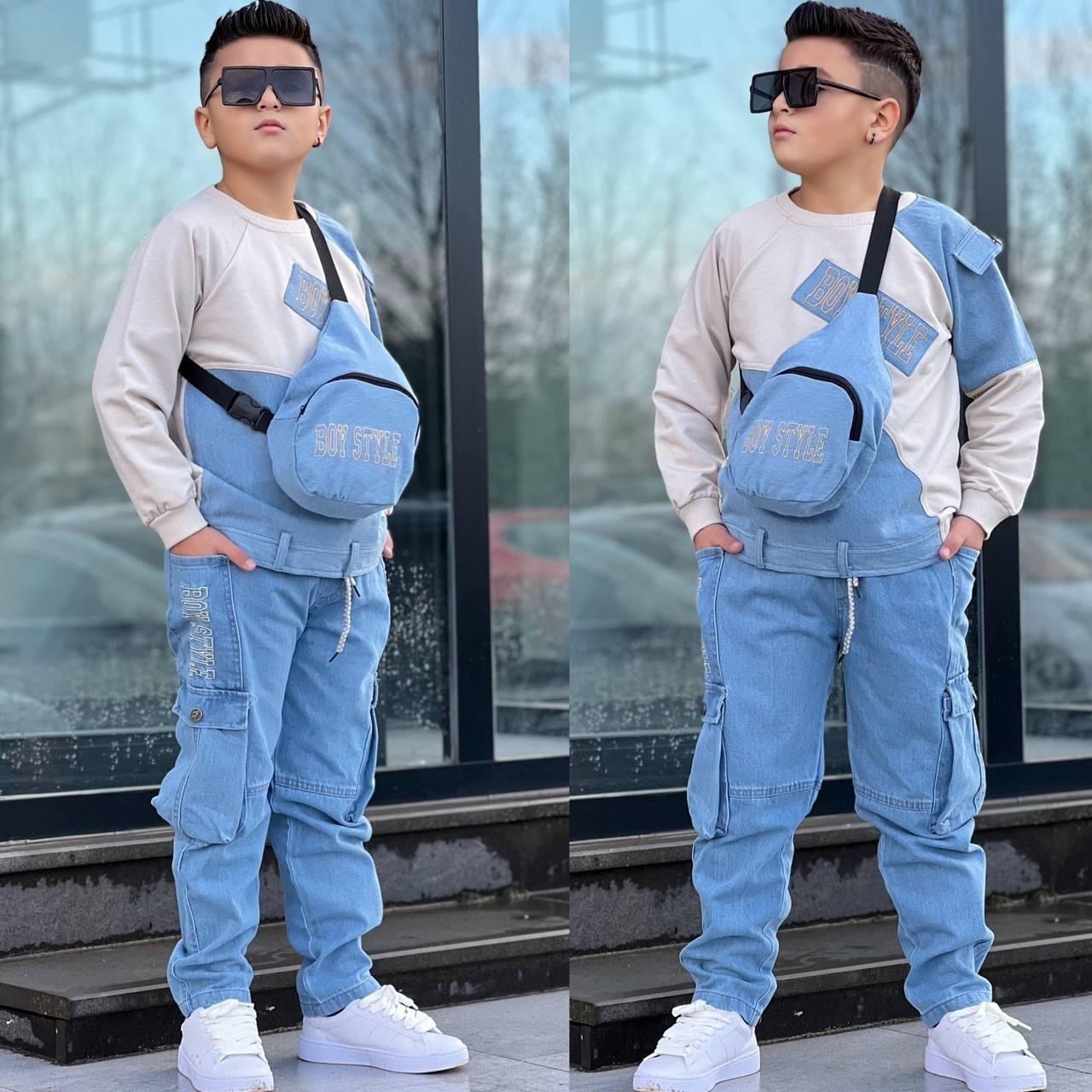 Boy Style Çantalı 3lü Takım-Bej (2-14yaş)