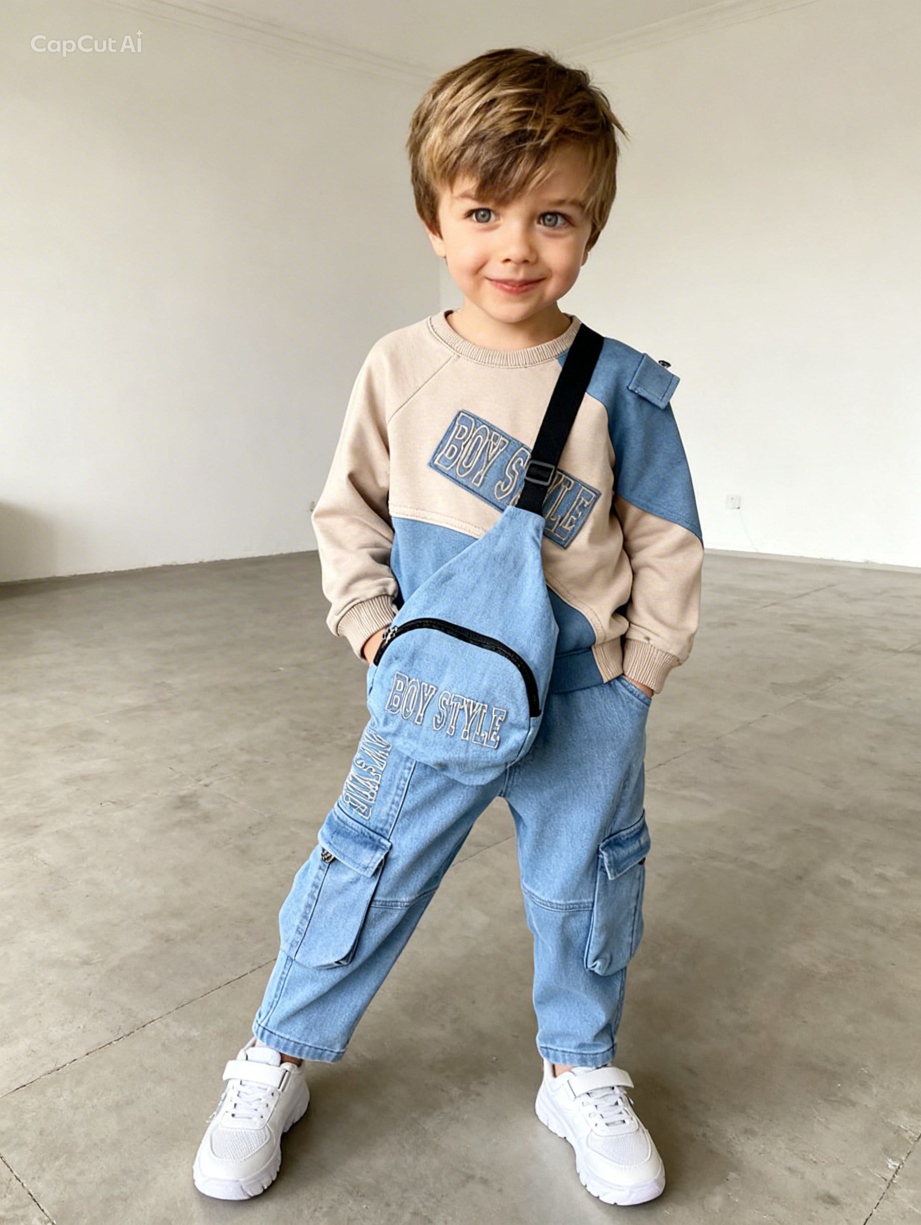 Boy Style Çantalı 3lü Takım-Bej (2-14yaş)