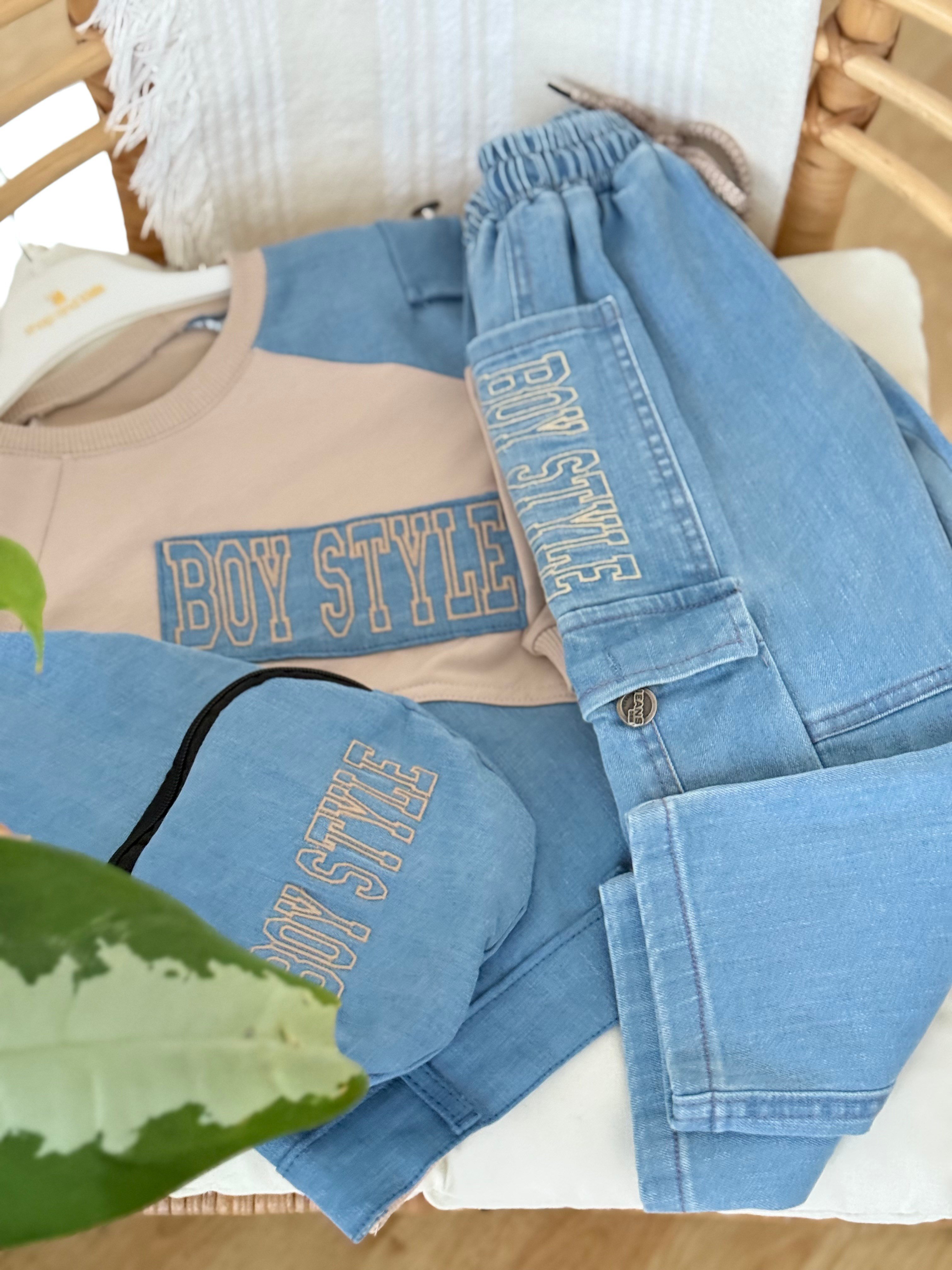 Boy Style Çantalı 3lü Takım-Bej (2-14yaş)