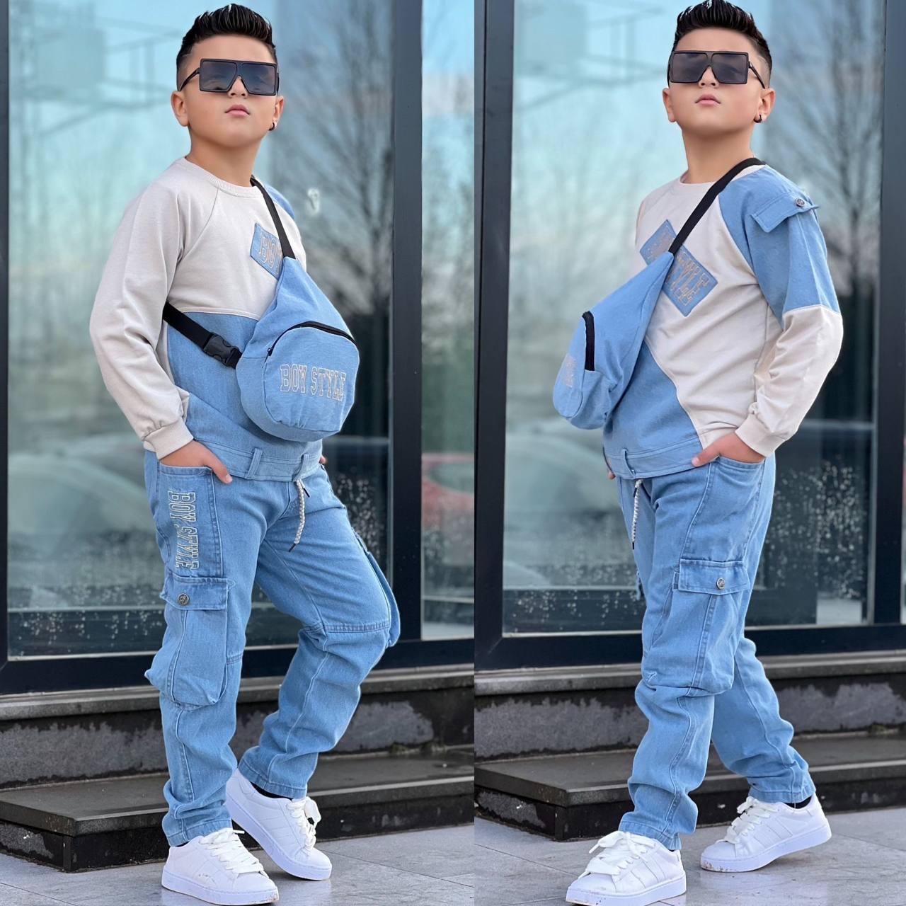 Boy Style Çantalı 3lü Takım-Bej (2-14yaş)