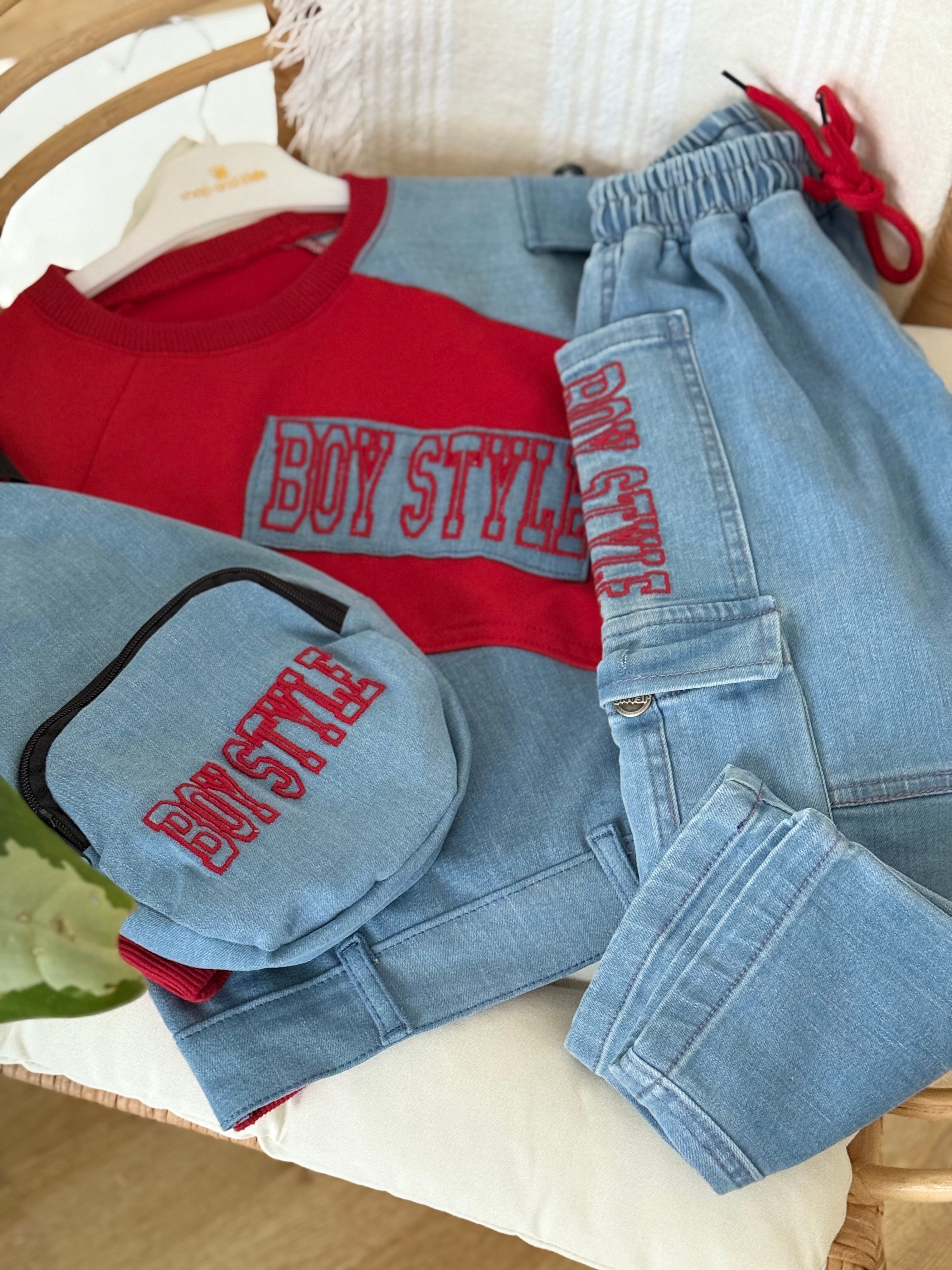 Boy Style Çantalı 3lü Takım-Kırmızı (2-14yaş)