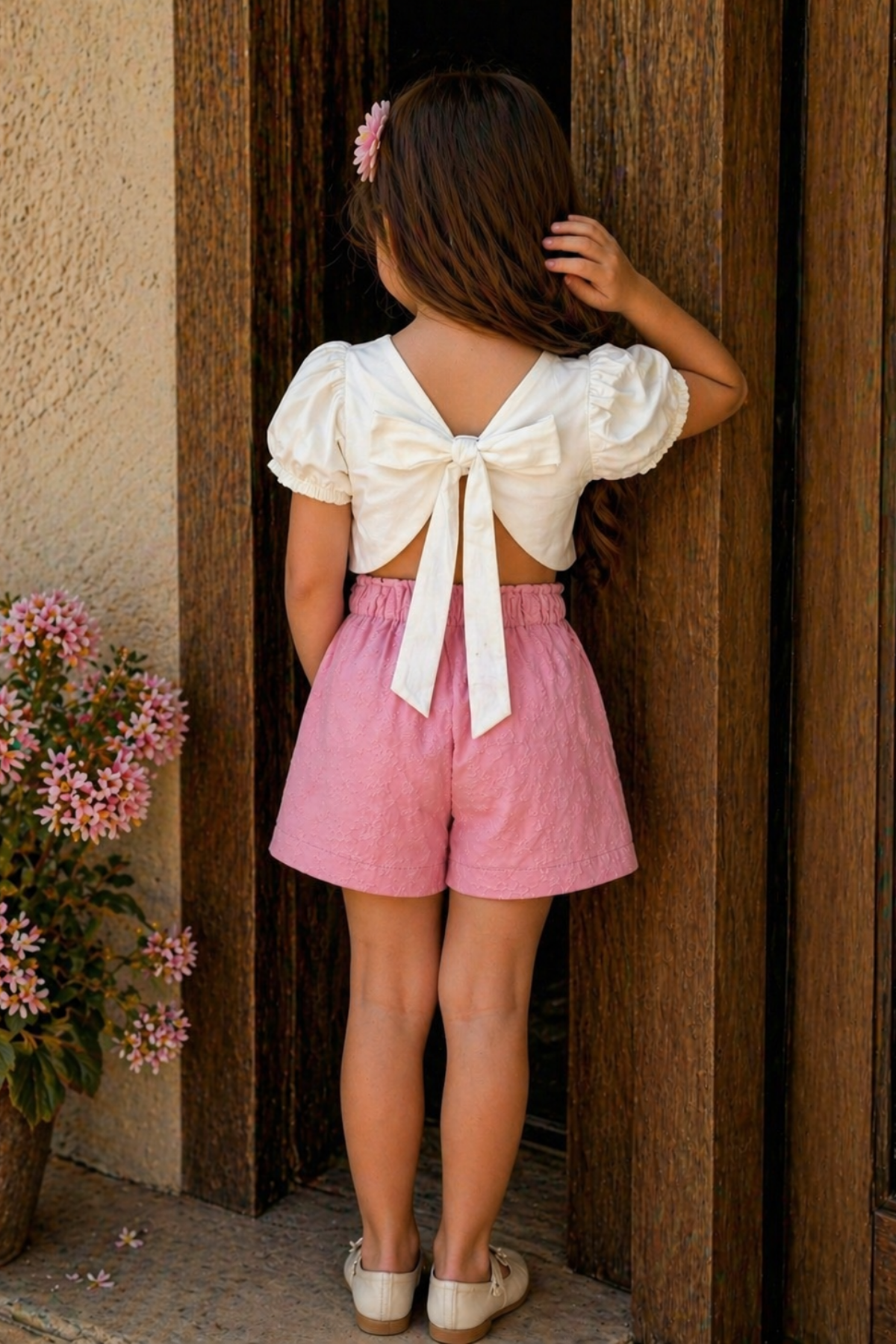 Brode Şortlu Crop Takım - Pembe (2-8 yaş aralığı)