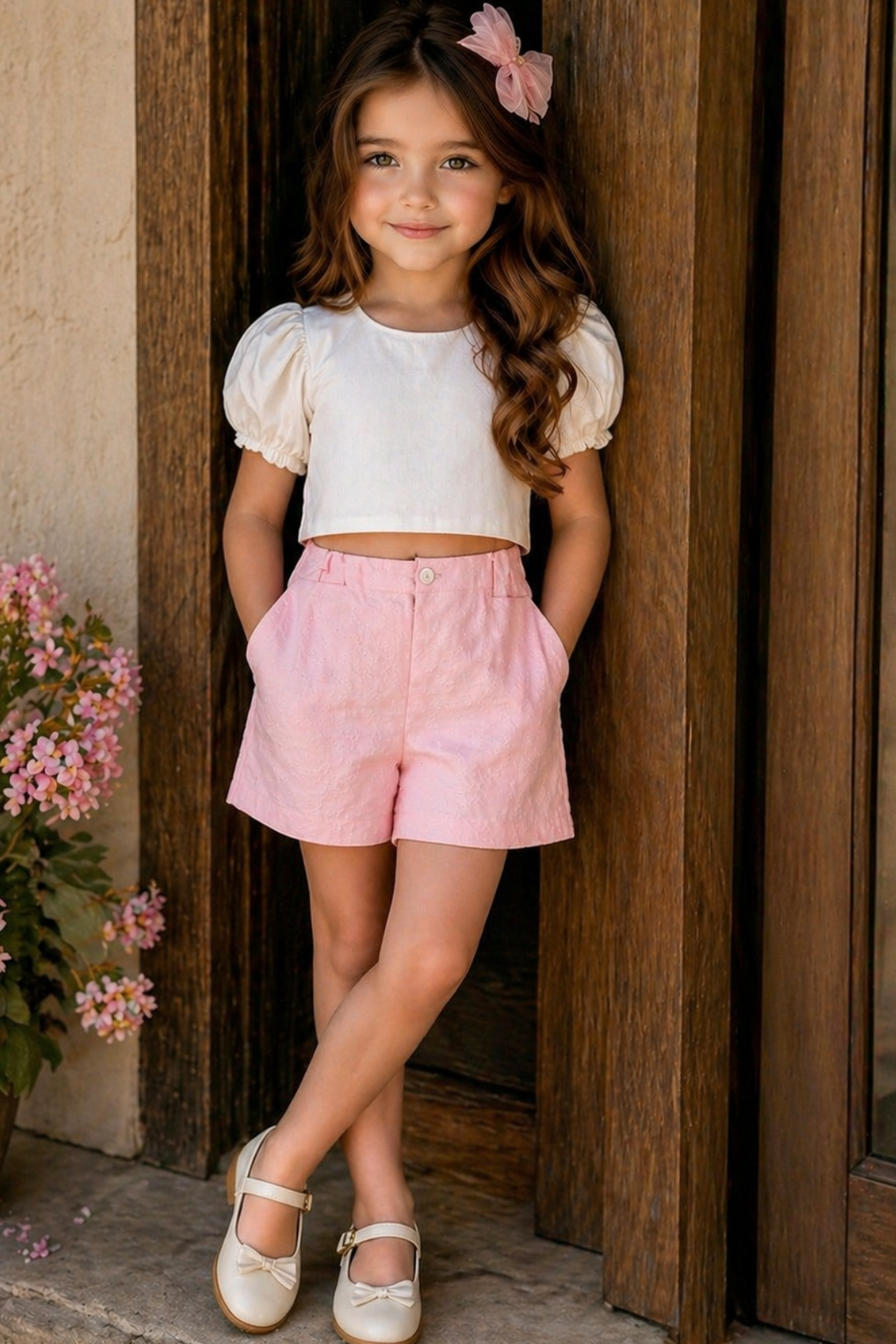 Brode Şortlu Crop Takım - Soft Pembe (2-8 yaş aralığı)