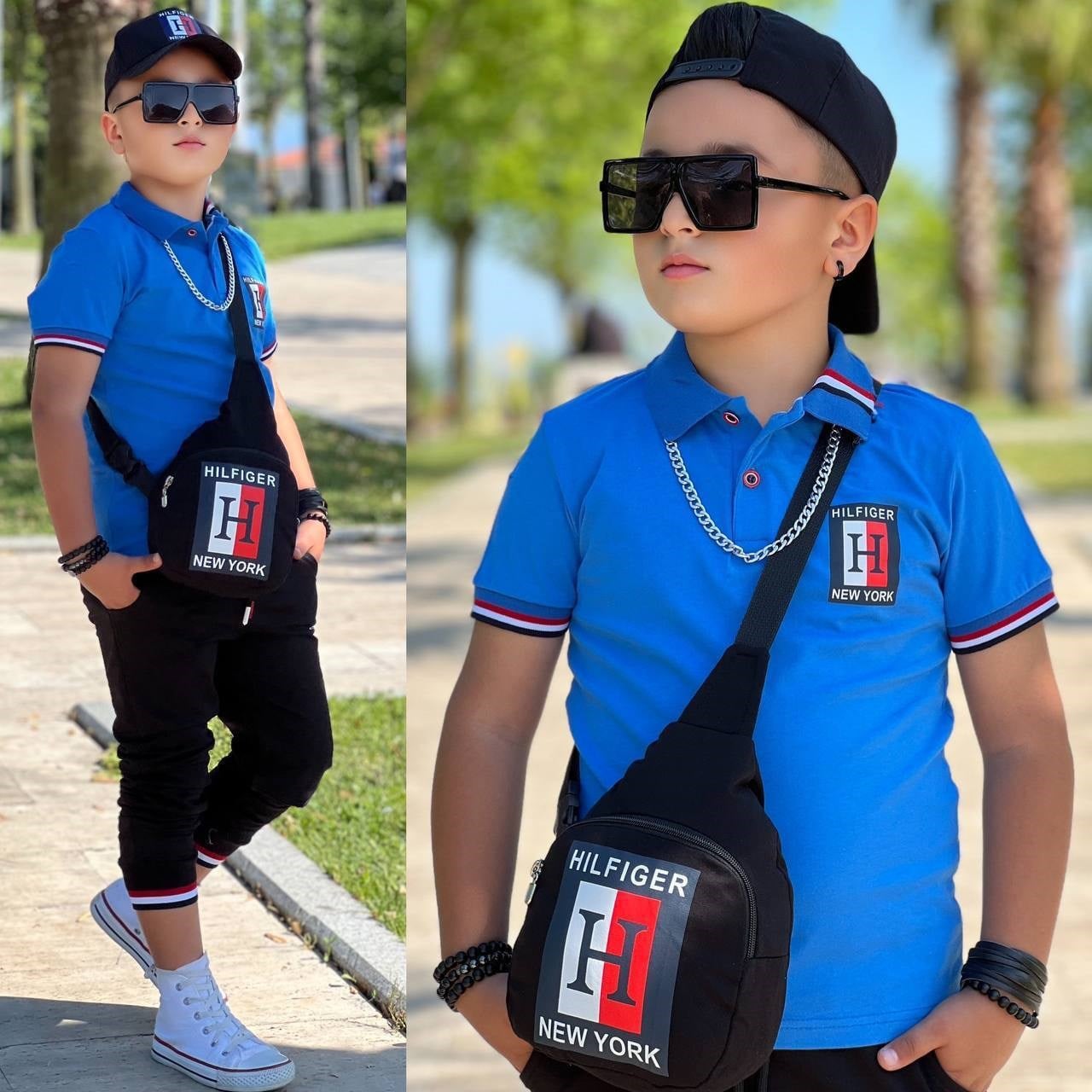 Çantalı Şapkalı 4 lü Takım - Mavi (3-12Yaş)