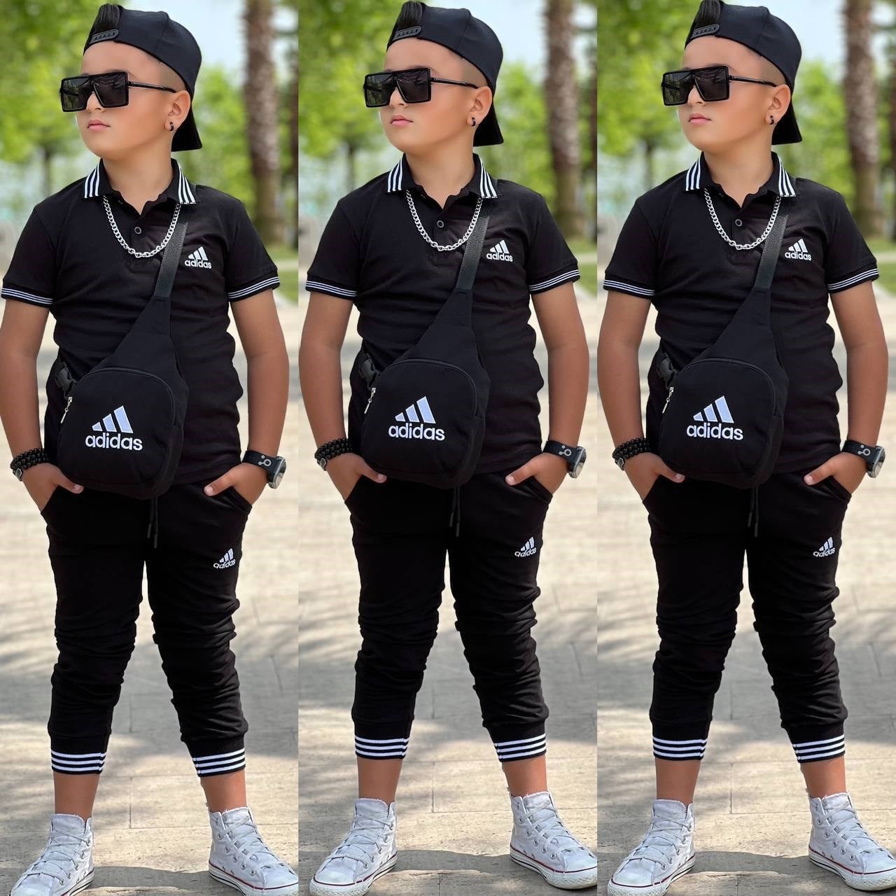 Çantalı Şapkalı 4 lü Takım - Siyah (3-12Yaş)