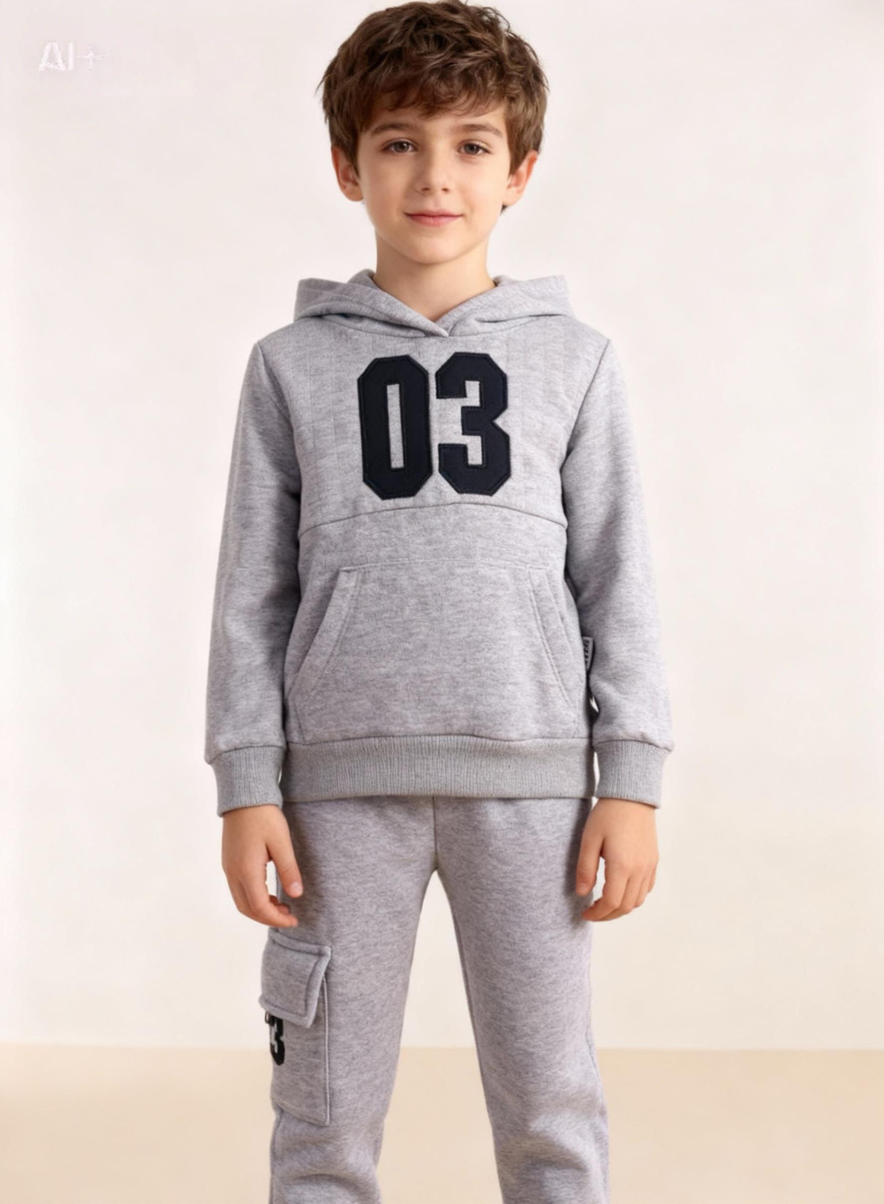 Cep Detay Kapuşonlu Takım-Gri  (2-5yaş)