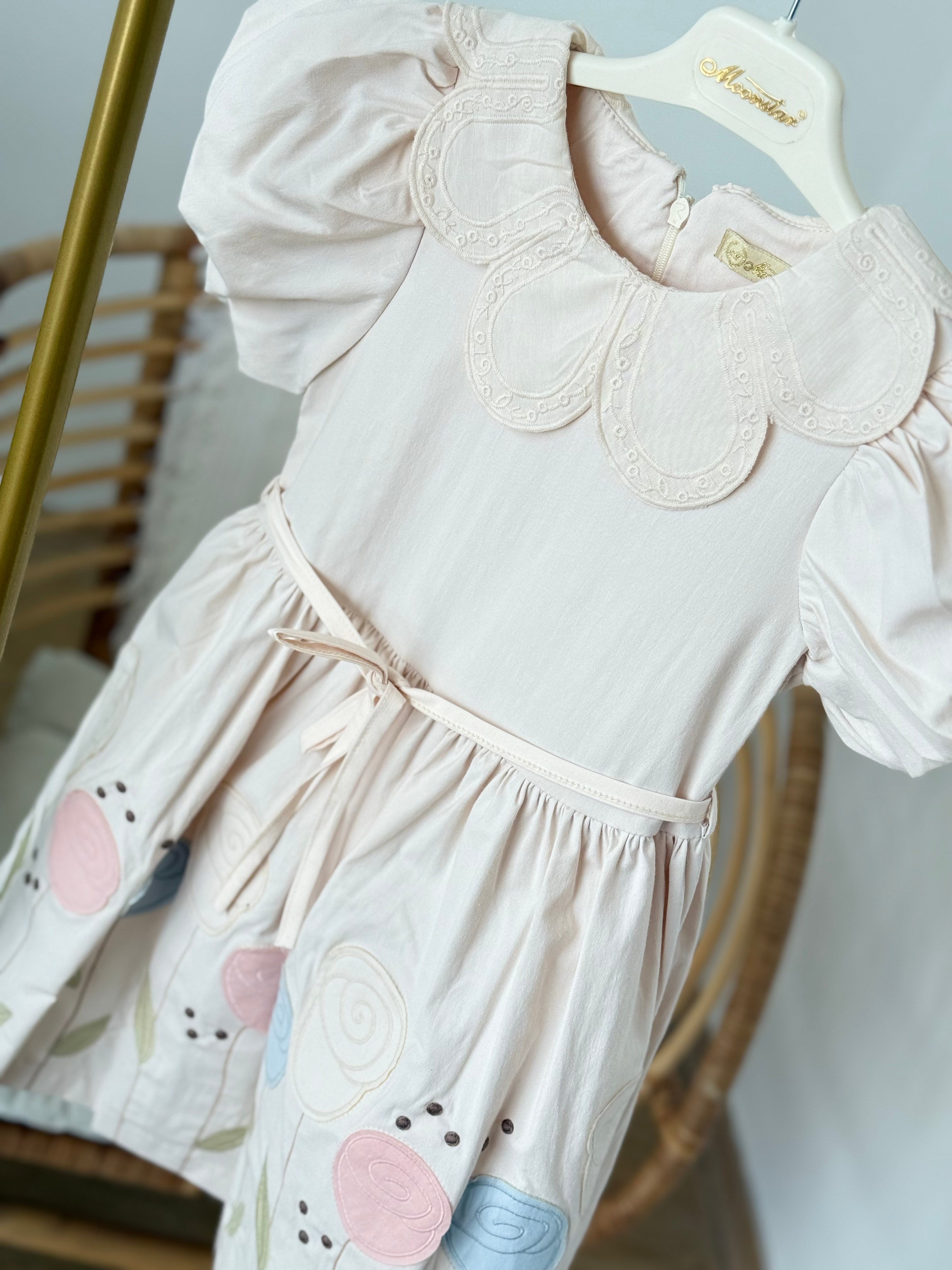 Amelia Astarlı Elbise - Krem (5yaş-8 yaş)