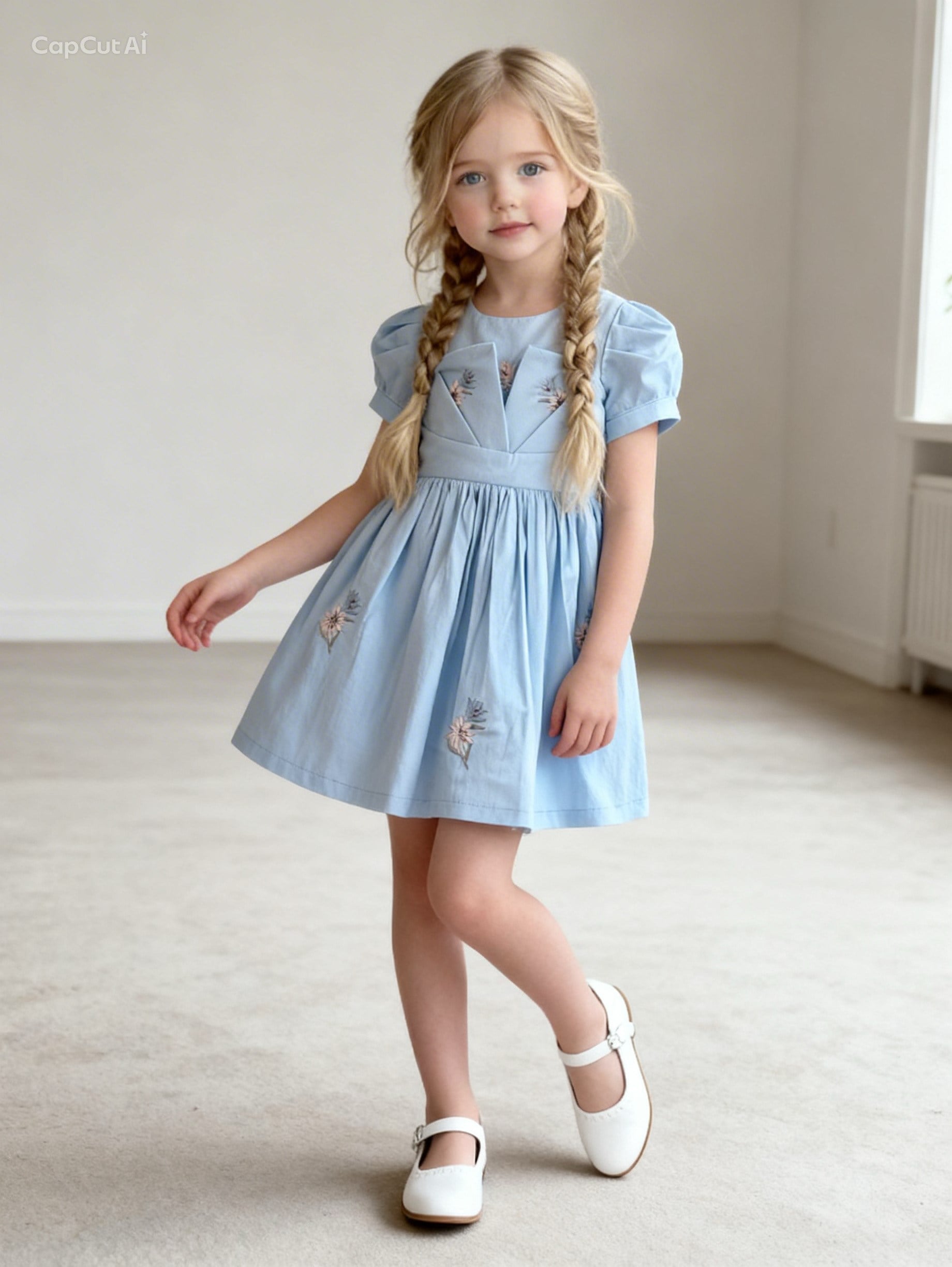 Olivia Astarlı  Elbise - Mavi (4yaş-8 yaş)