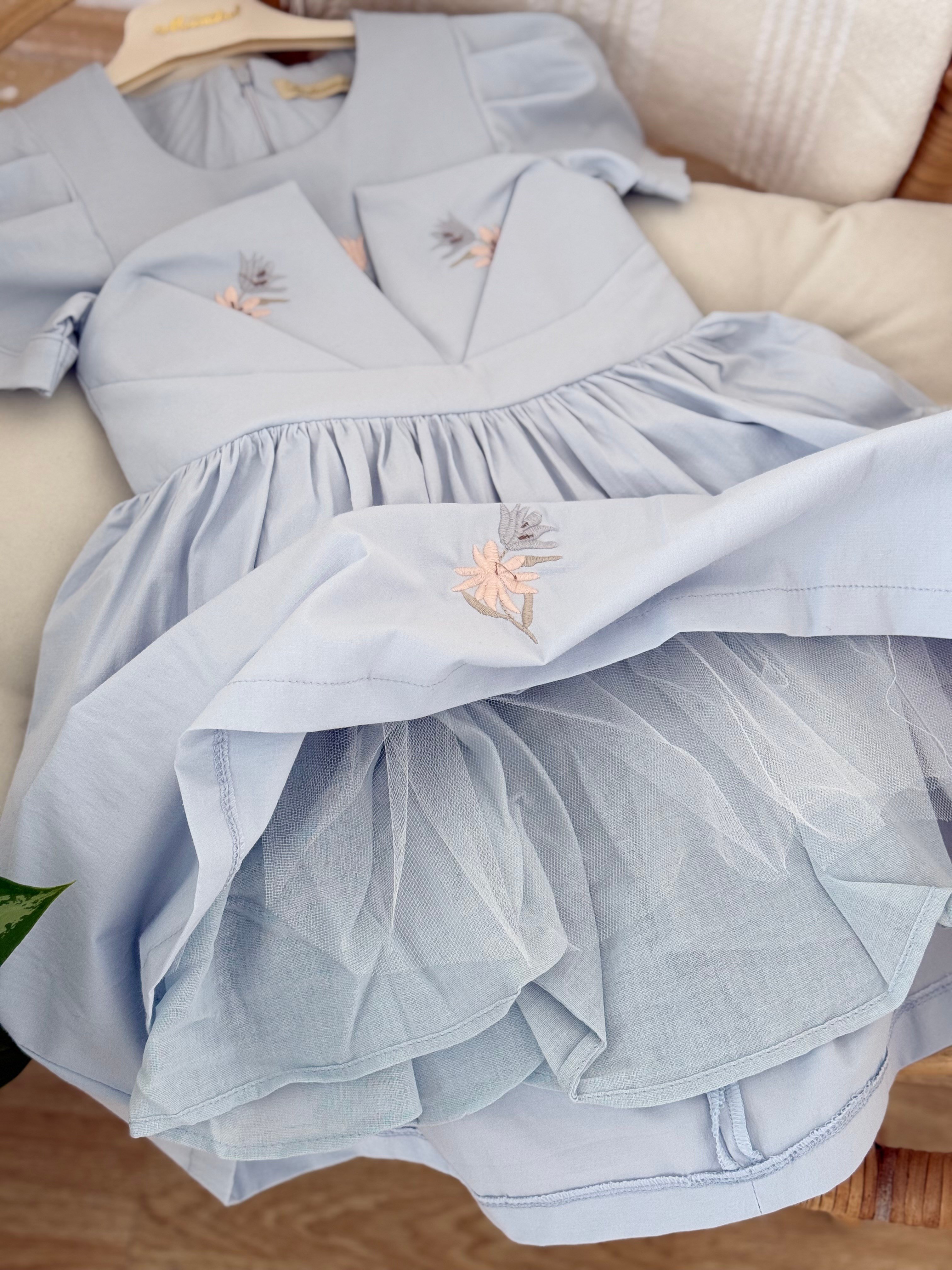 Olivia Astarlı  Elbise - Mavi (4yaş-8 yaş)