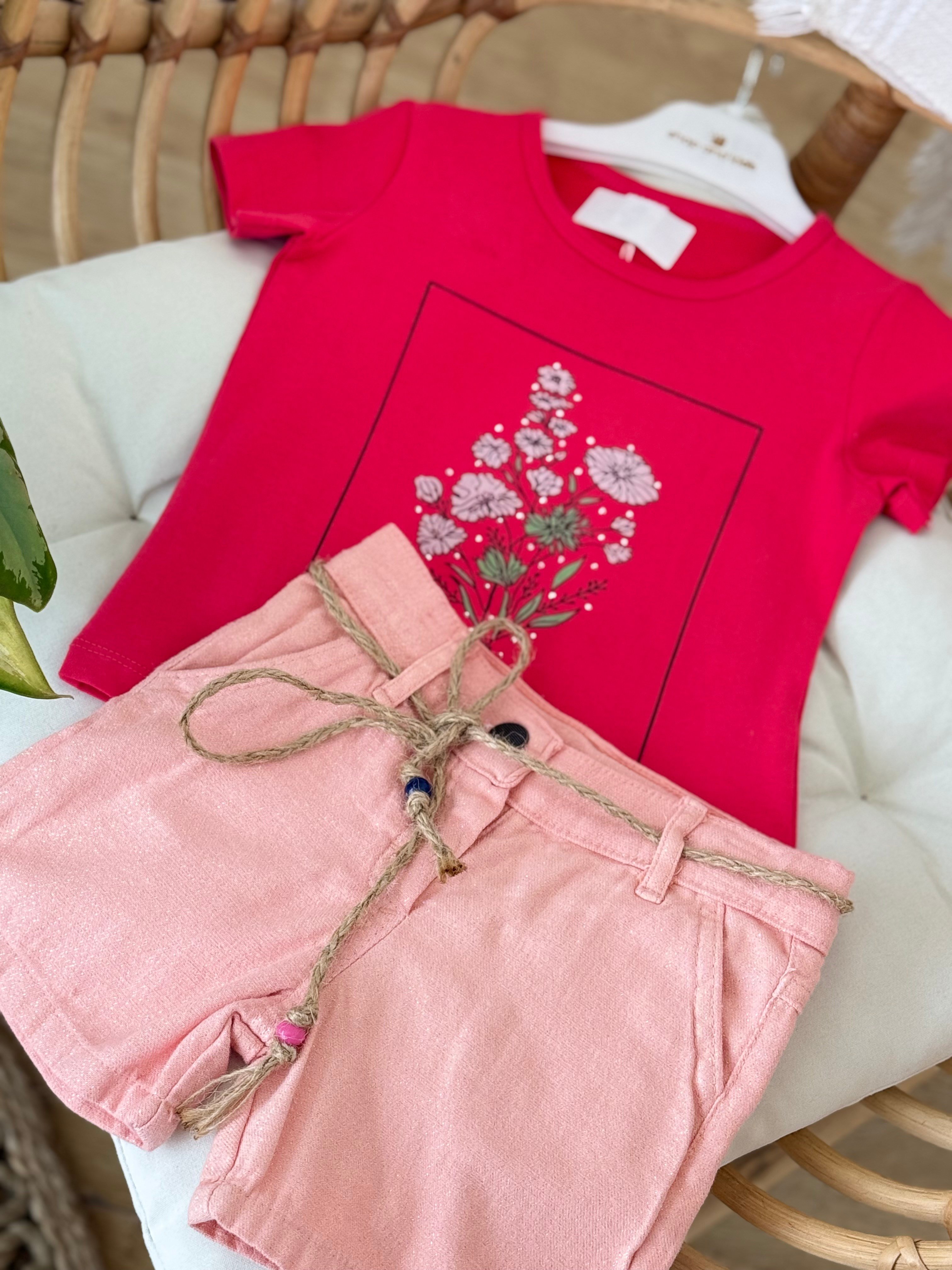 Flowers Şortlu Takım - Pembe (2yaş-5yaş)