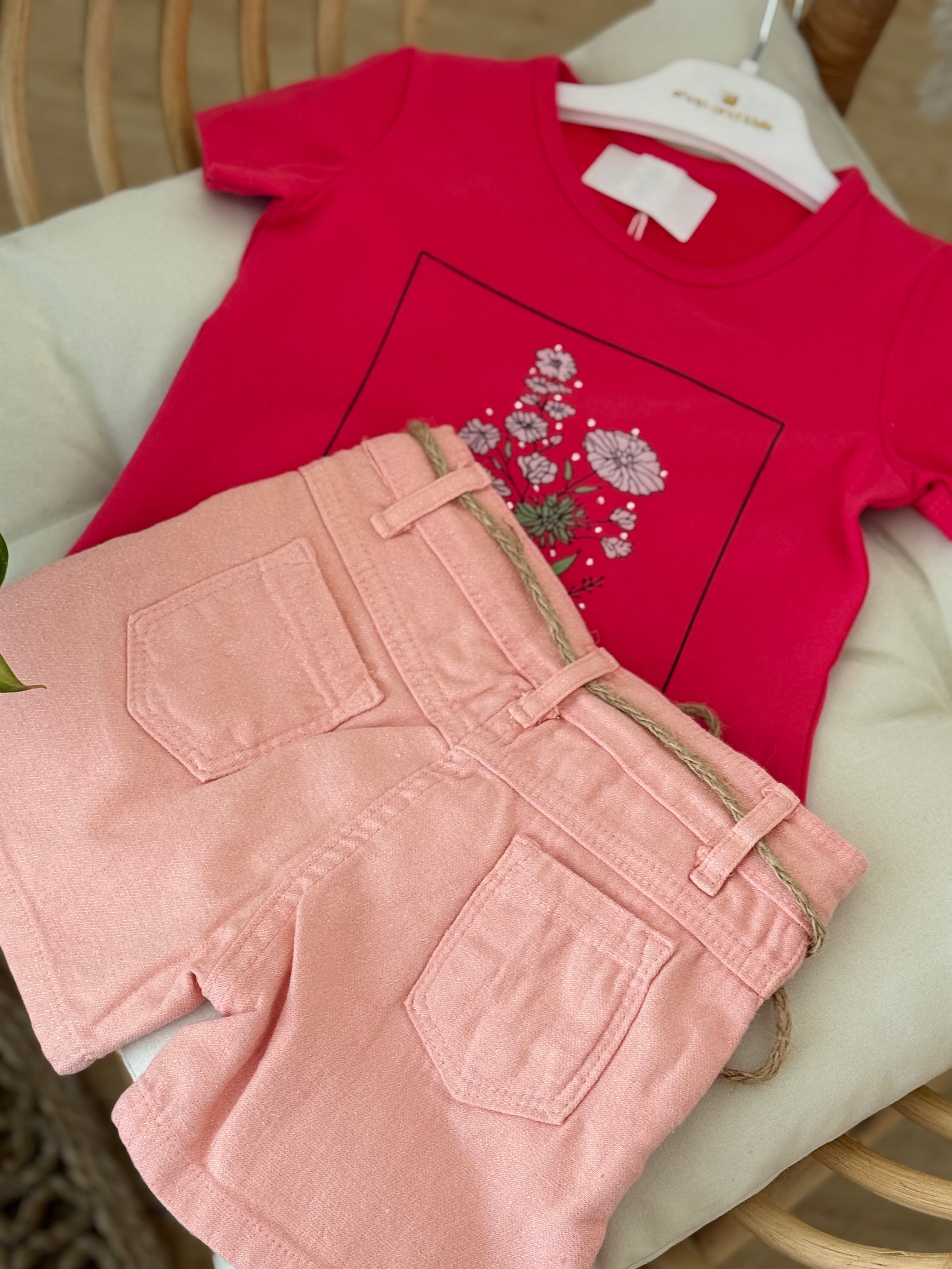 Flowers Şortlu Takım - Pembe (2yaş-5yaş)