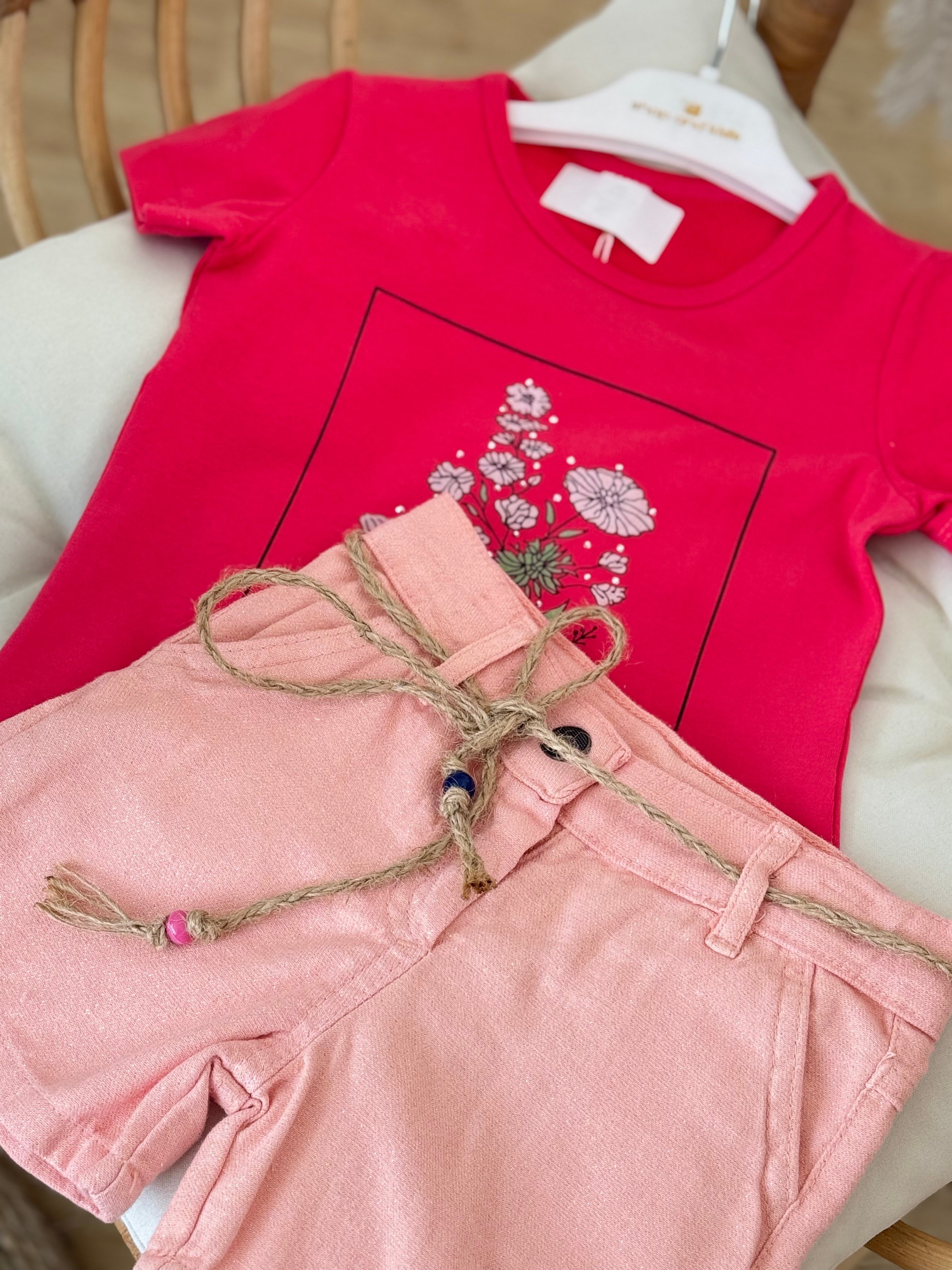 Flowers Şortlu Takım - Pembe (2yaş-5yaş)
