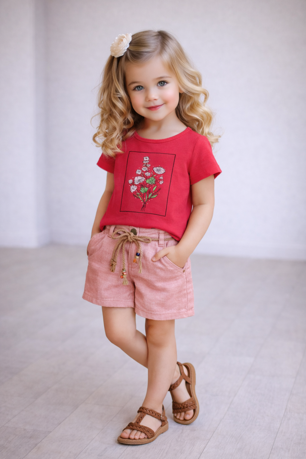 Flowers Şortlu Takım - Pembe (2yaş-5yaş)