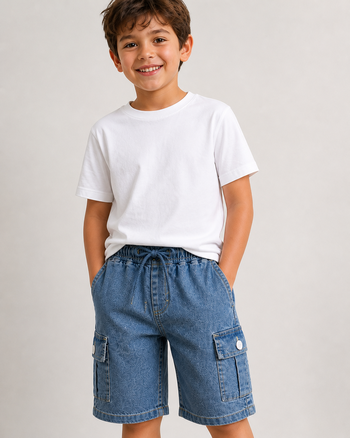 Denim Kargo Cepli Şort - Mavi (6-12yaş aralığı)
