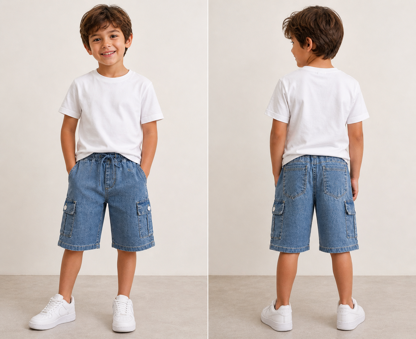 Denim Kargo Cepli Şort - Mavi (6-12yaş aralığı)