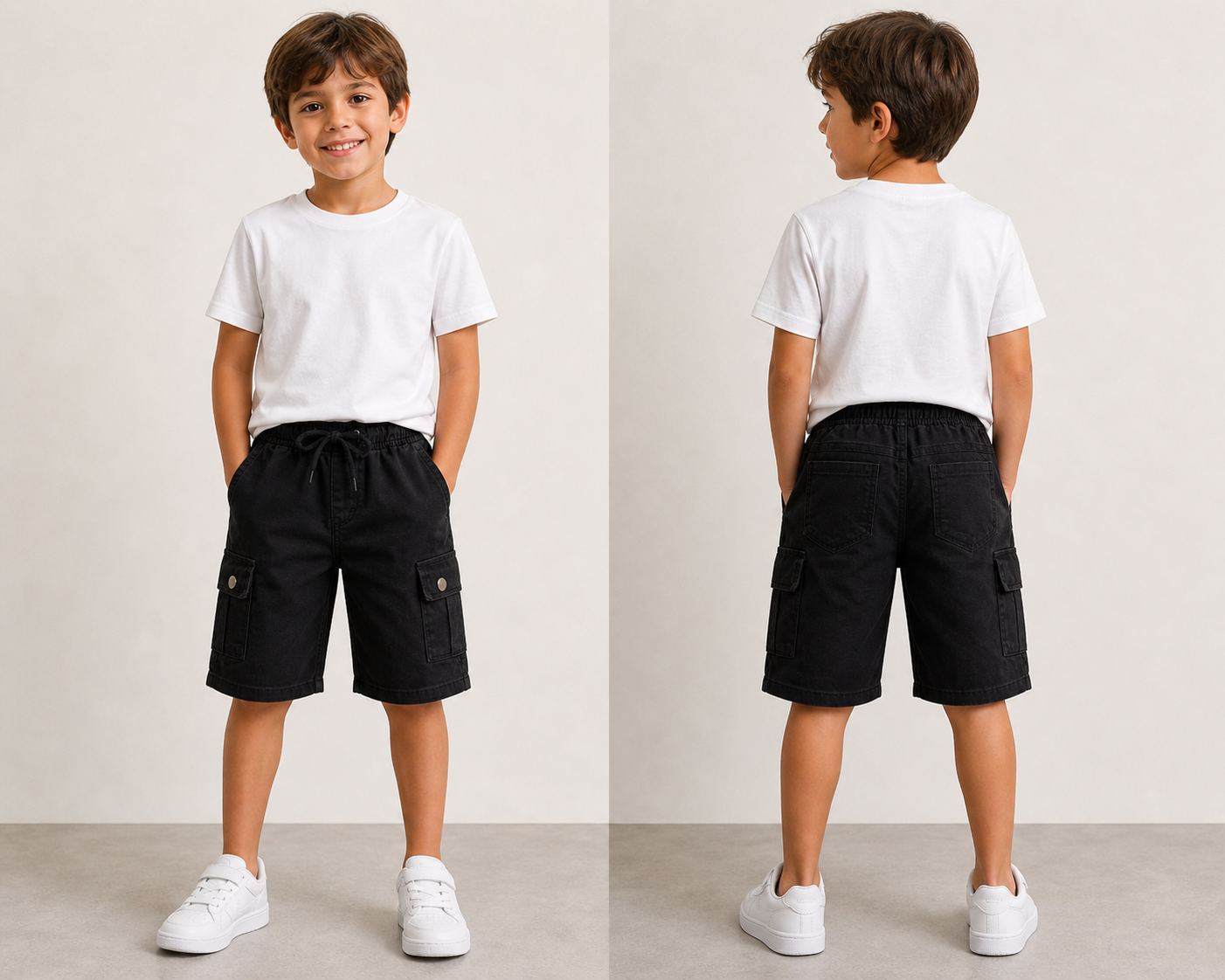 Denim Kargo Cepli Şort - Siyah (6-12yaş aralığı)