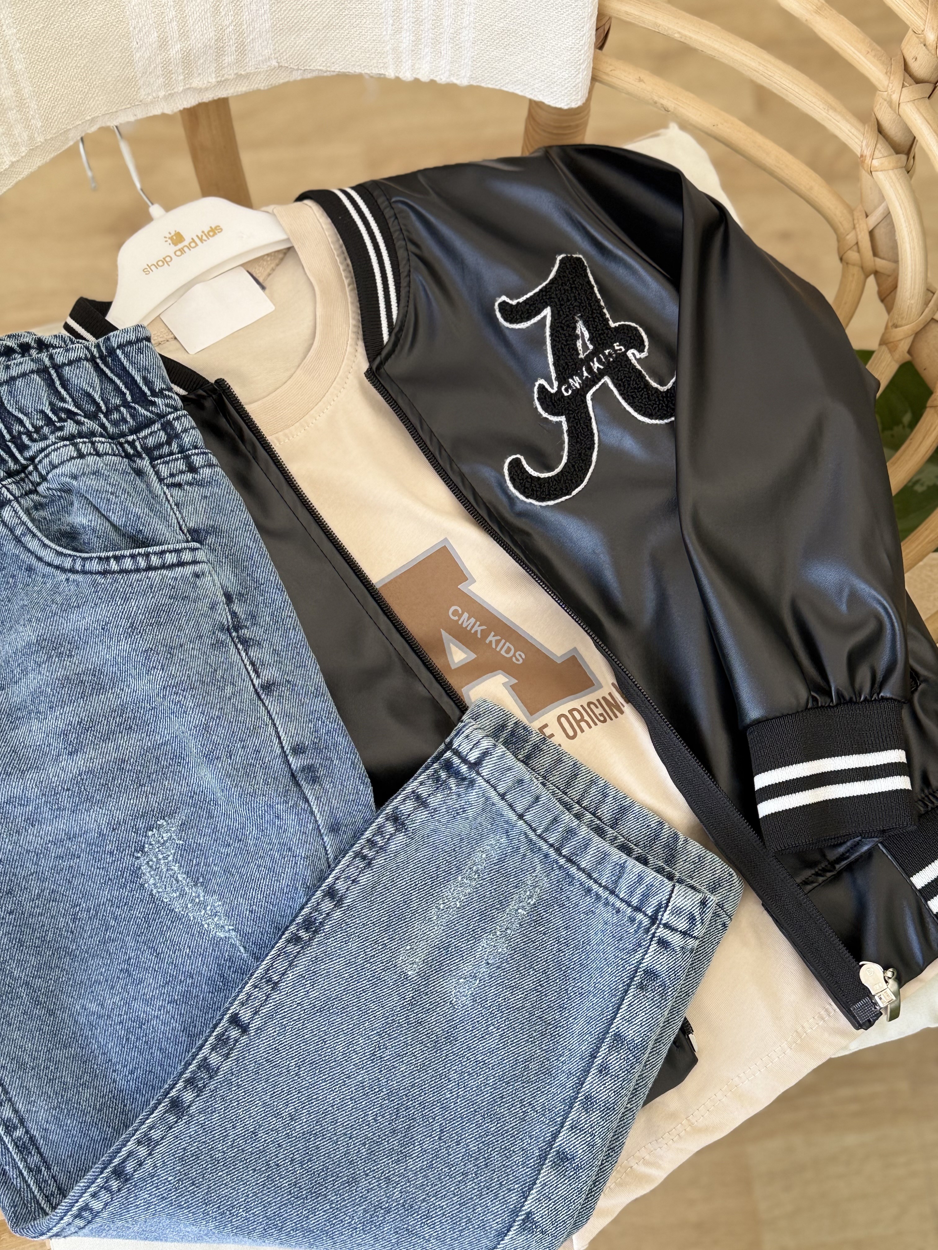 Deri Ceketli 3lü Takım-Siyah(5-12yaş)