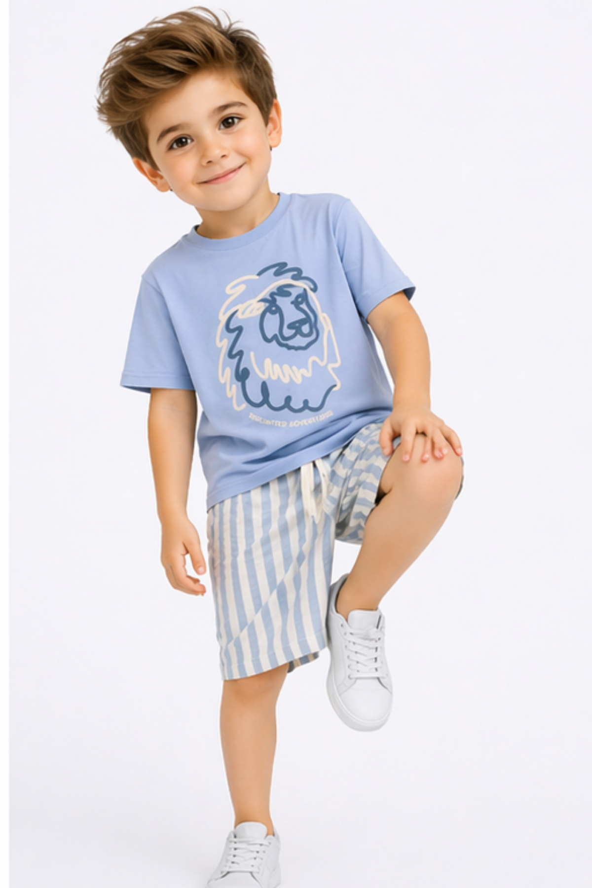  Aslan Baskılı Dokuma Şortlu Takım (7019) - Mavi (4-12Yaş)