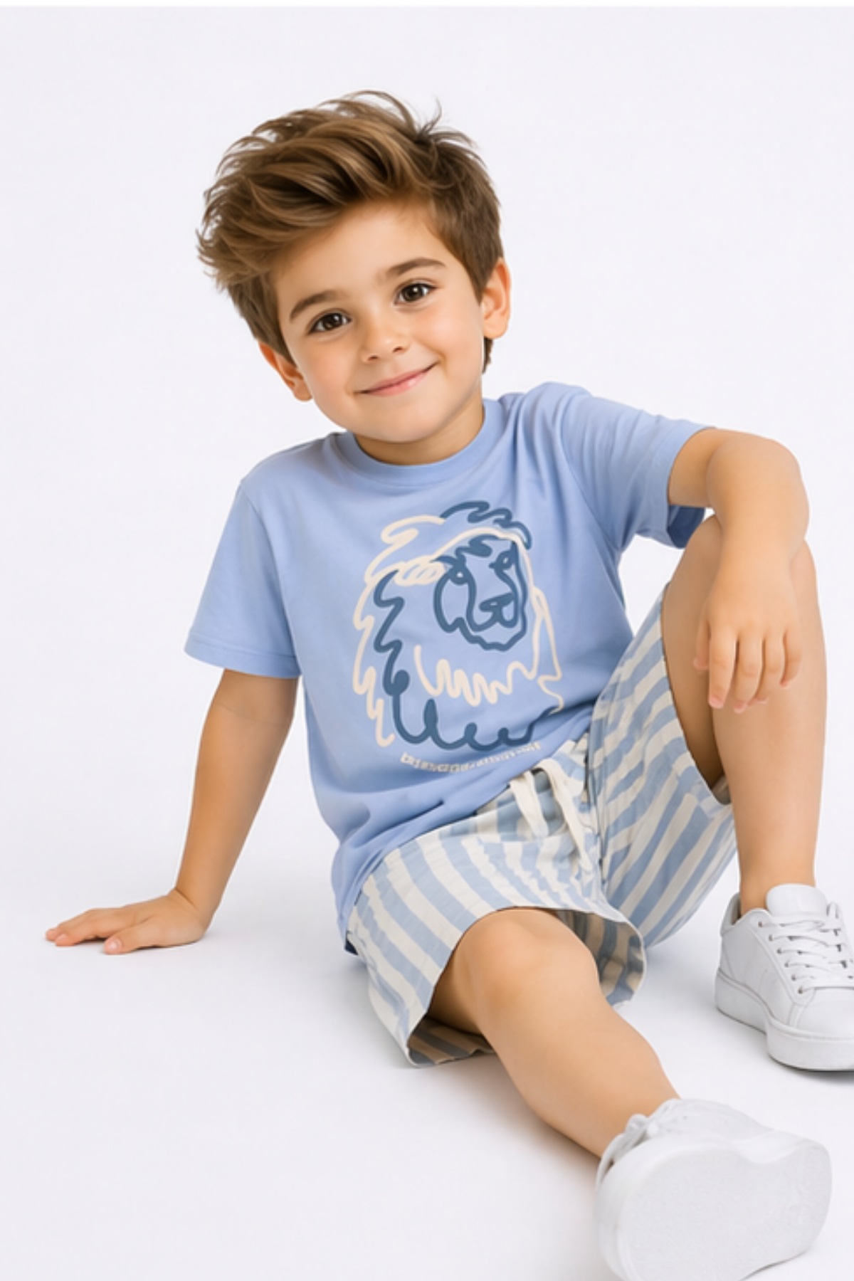  Aslan Baskılı Dokuma Şortlu Takım (7019) - Mavi (4-12Yaş)