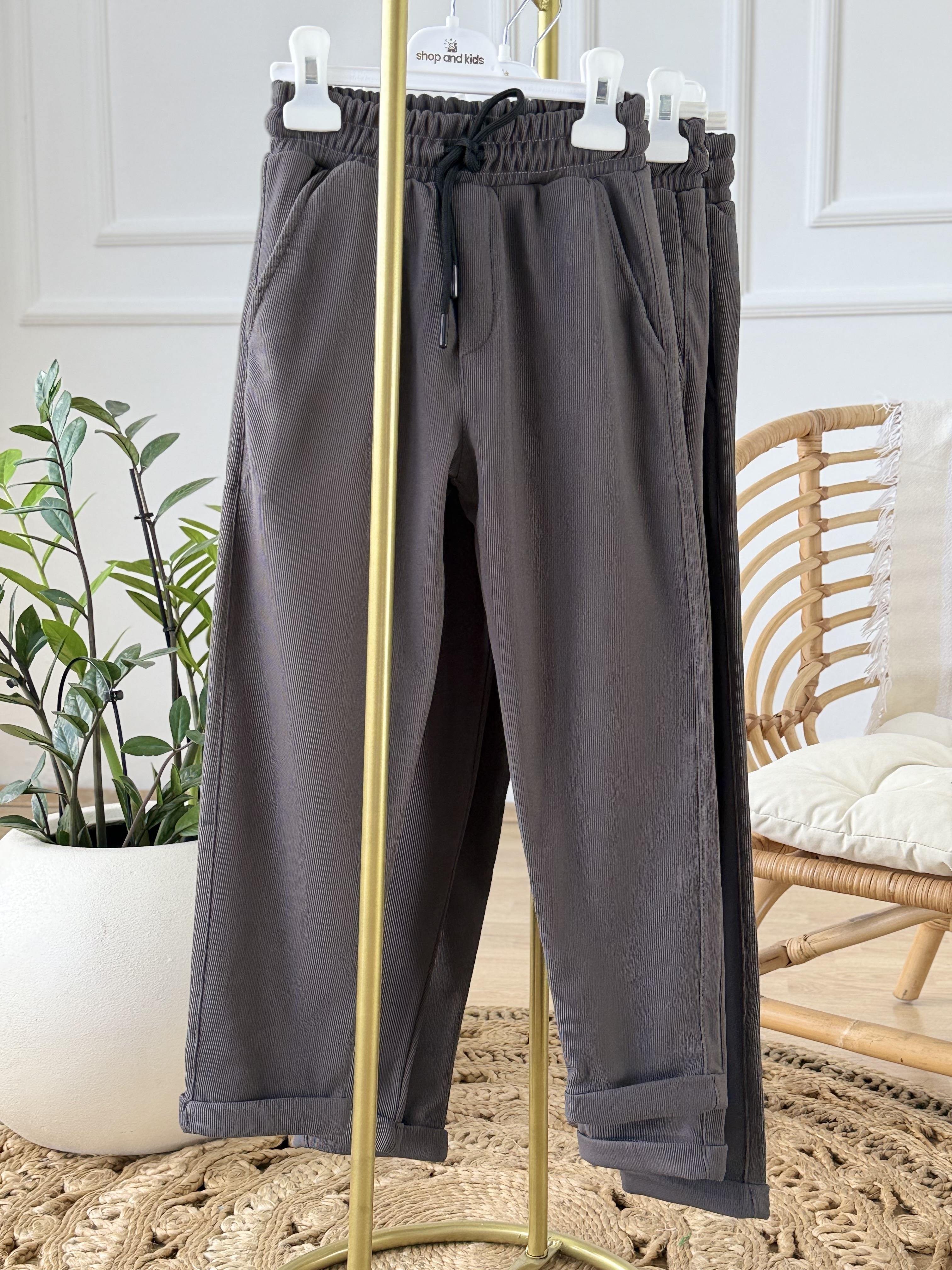 double Paça Şardonlu Pantolon- Antrasit (6-16 yaş)