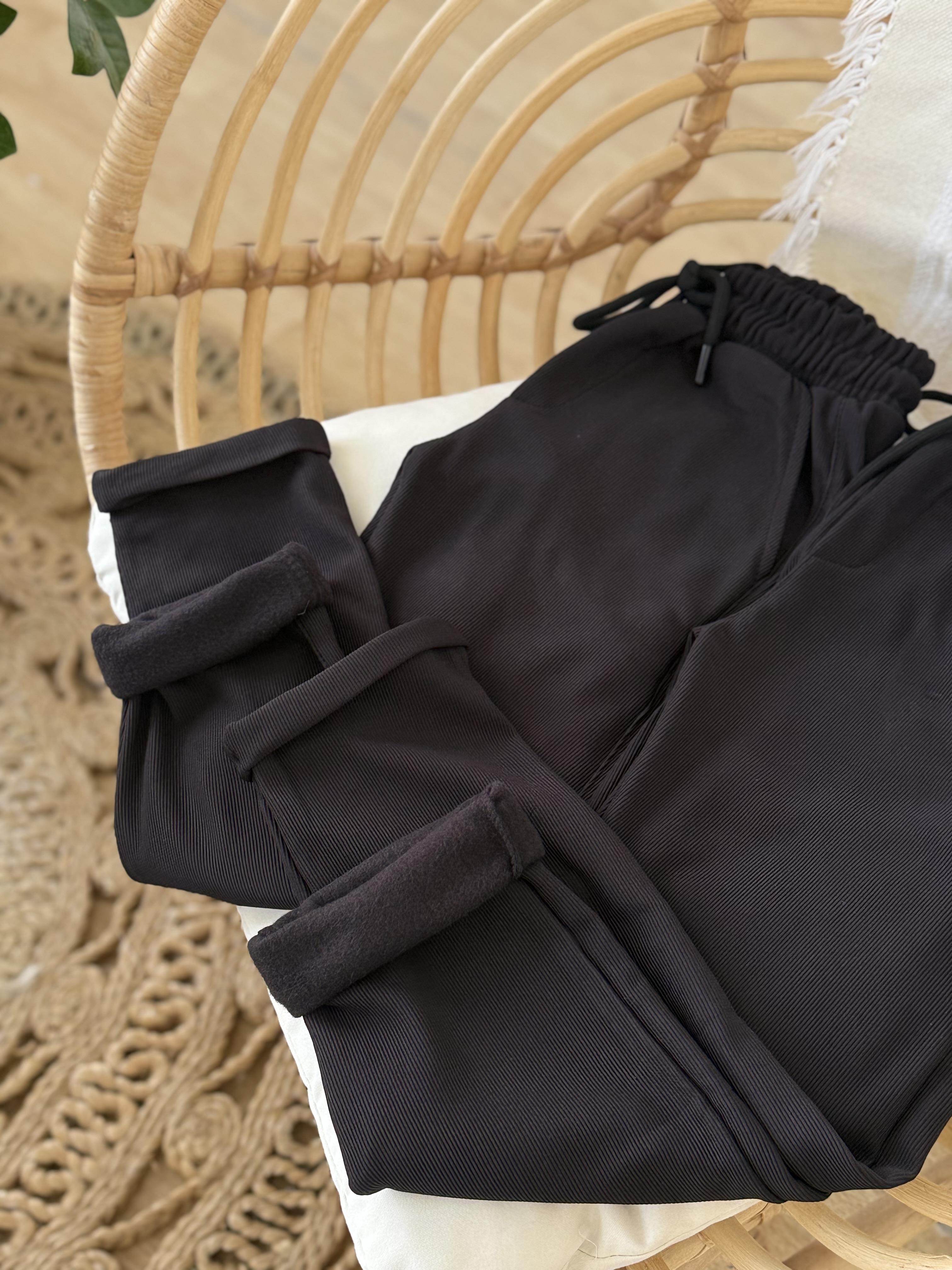 double Paça Şardonlu Pantolon-Siyah (6-16 yaş)