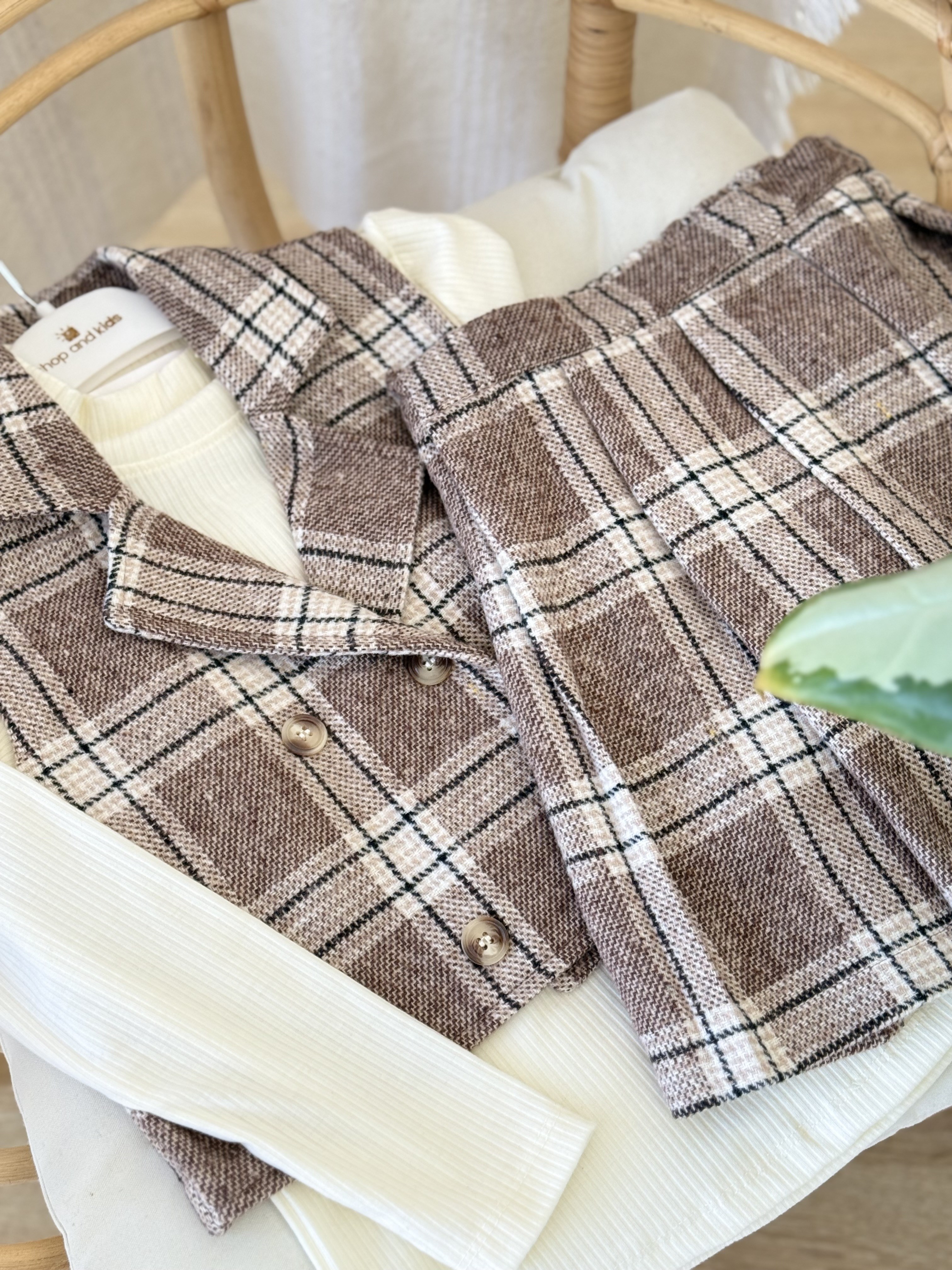 Ekol Cepkenli Şort Etek 3lü Takım -Ekose Kahve(6-10yaş)